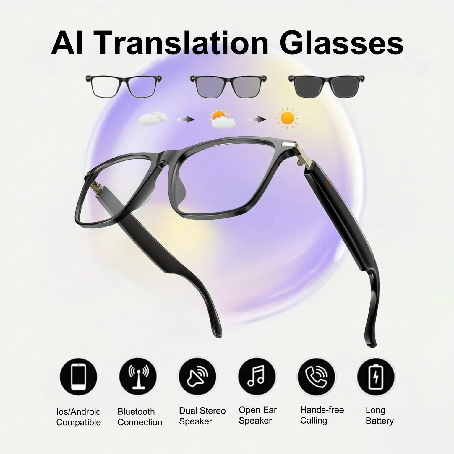 AI Translation Smart Glasses Photochromic Lenses Real Time 160+ Languages - Image 2