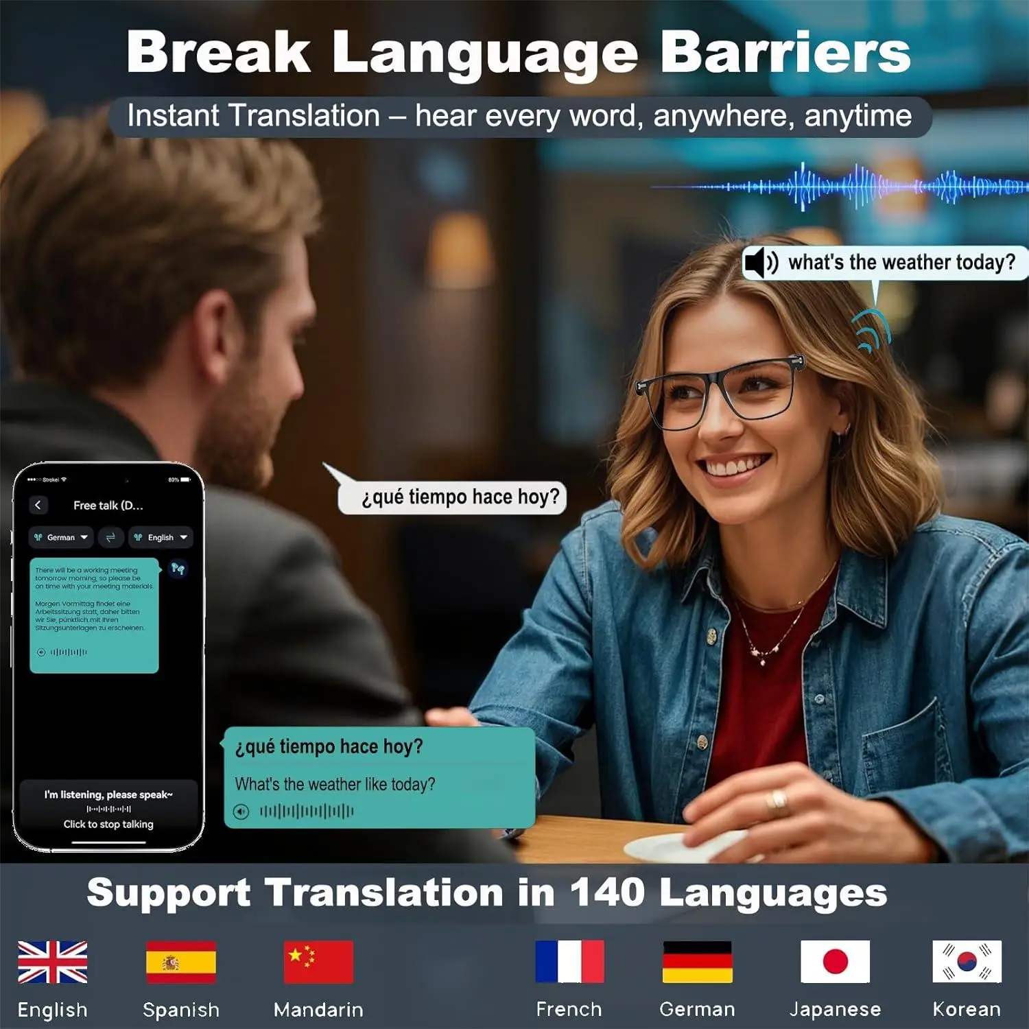AI Translation Smart Glasses Photochromic Lenses Real Time 160+ Languages - Image 5