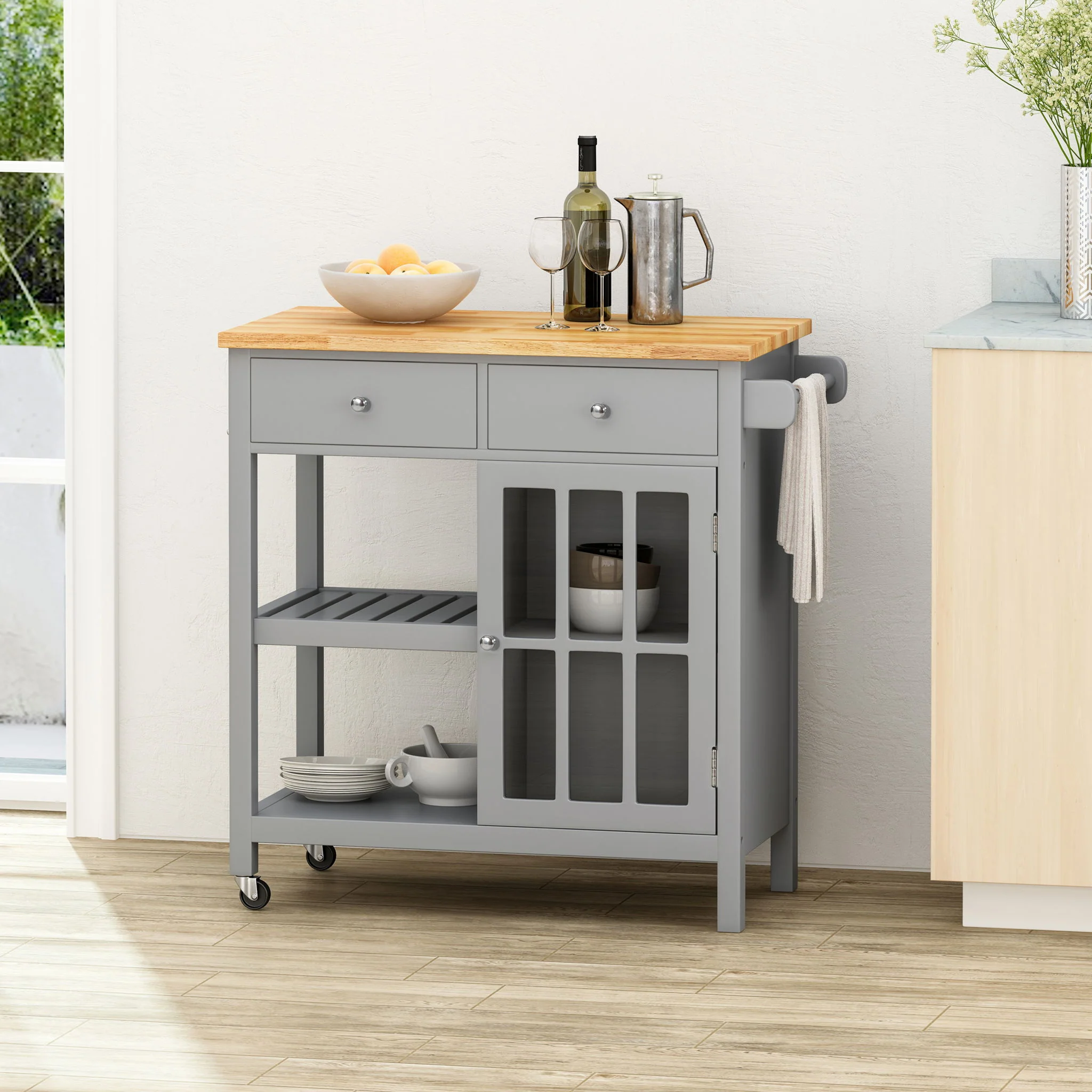 Aidah Contemporary Kitchen Cart With Wheels - Gray - Image 2