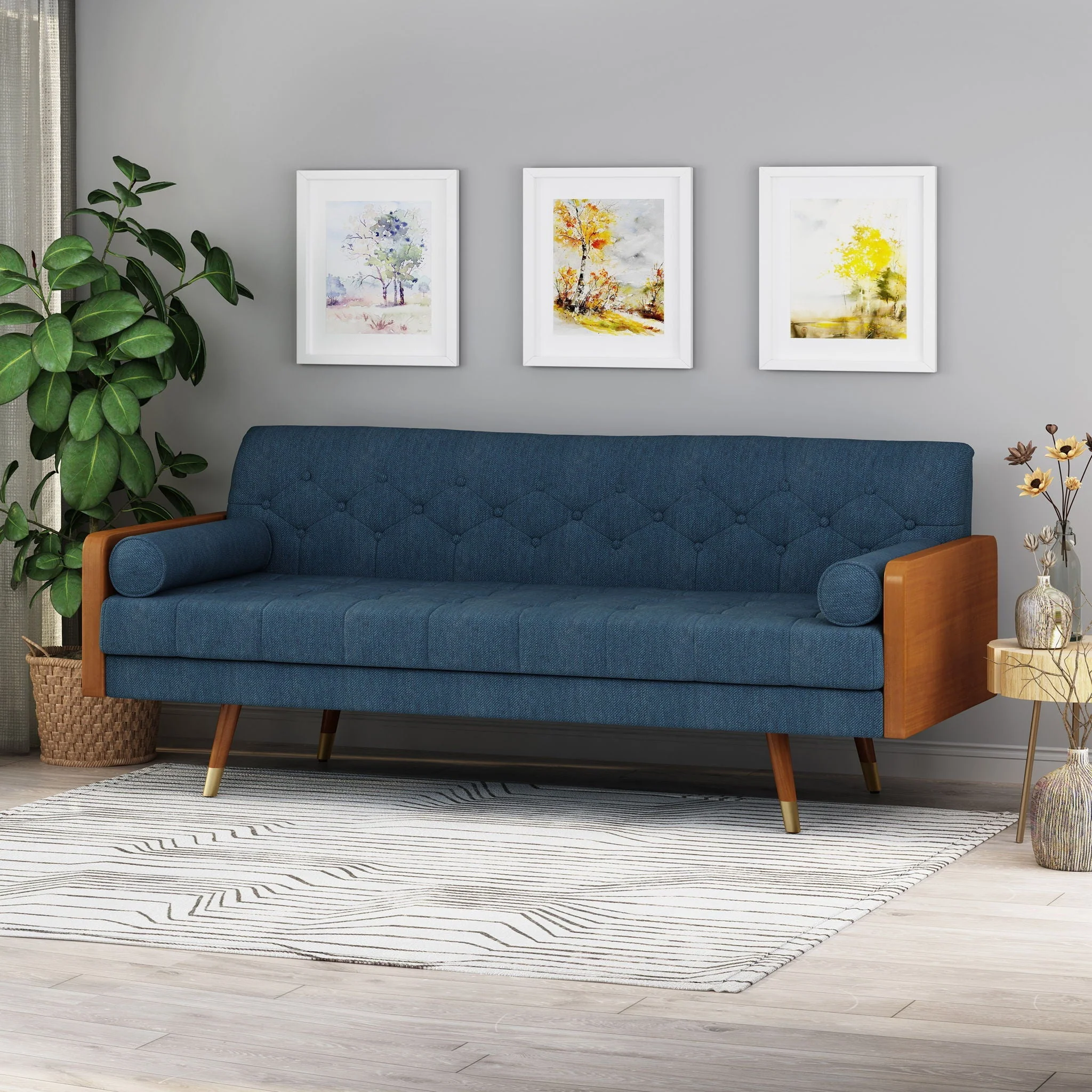 Aidan Mid Century Modern Tufted Fabric Sofa - Image 5
