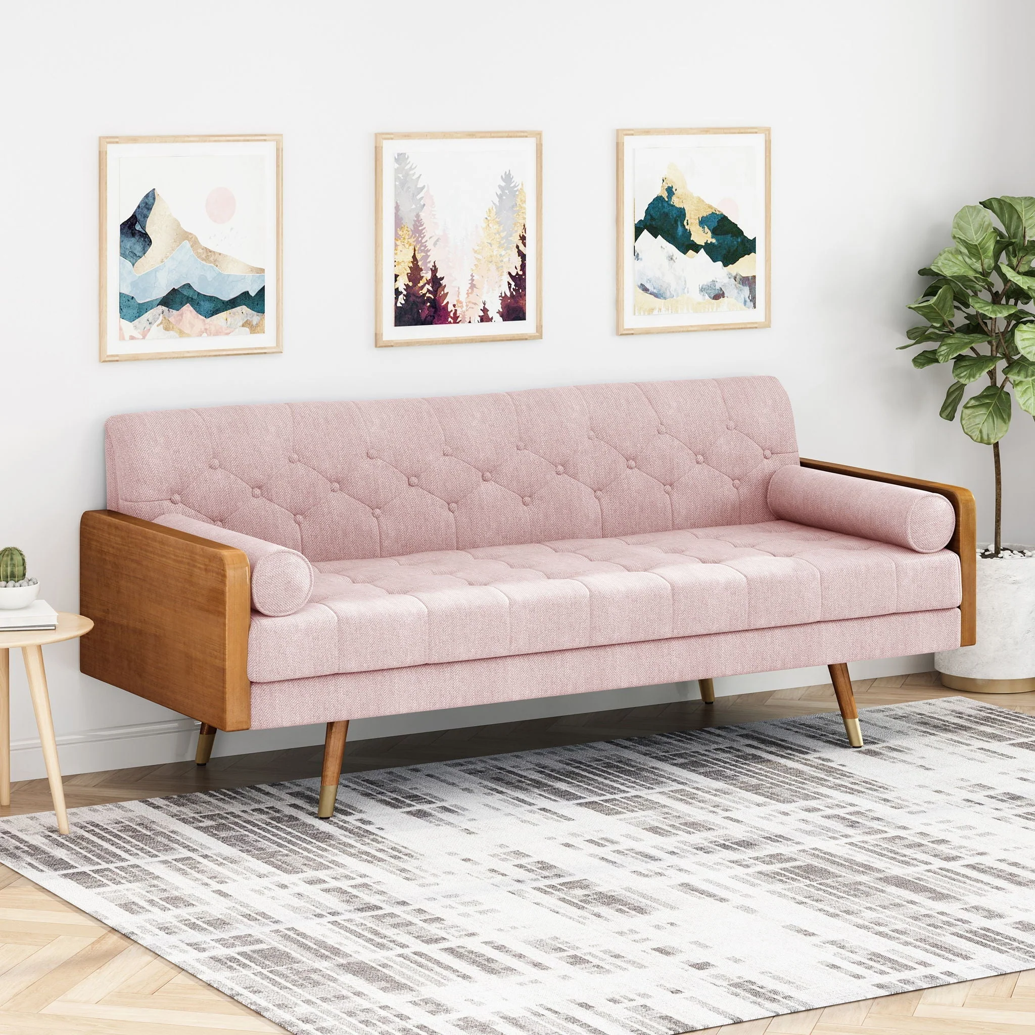 Aidan Mid Century Modern Tufted Fabric Sofa - Image 6