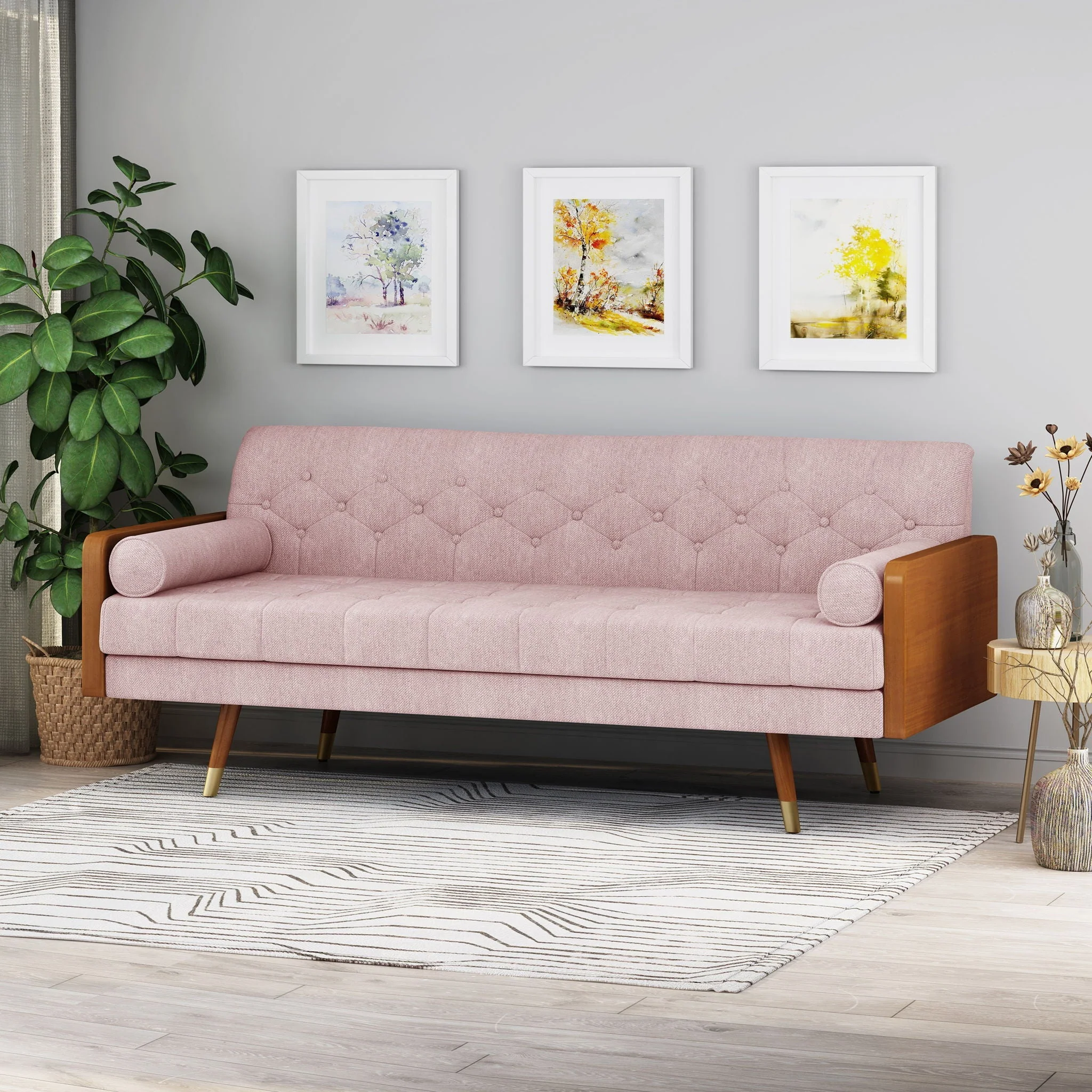 Aidan Mid Century Modern Tufted Fabric Sofa - Image 7