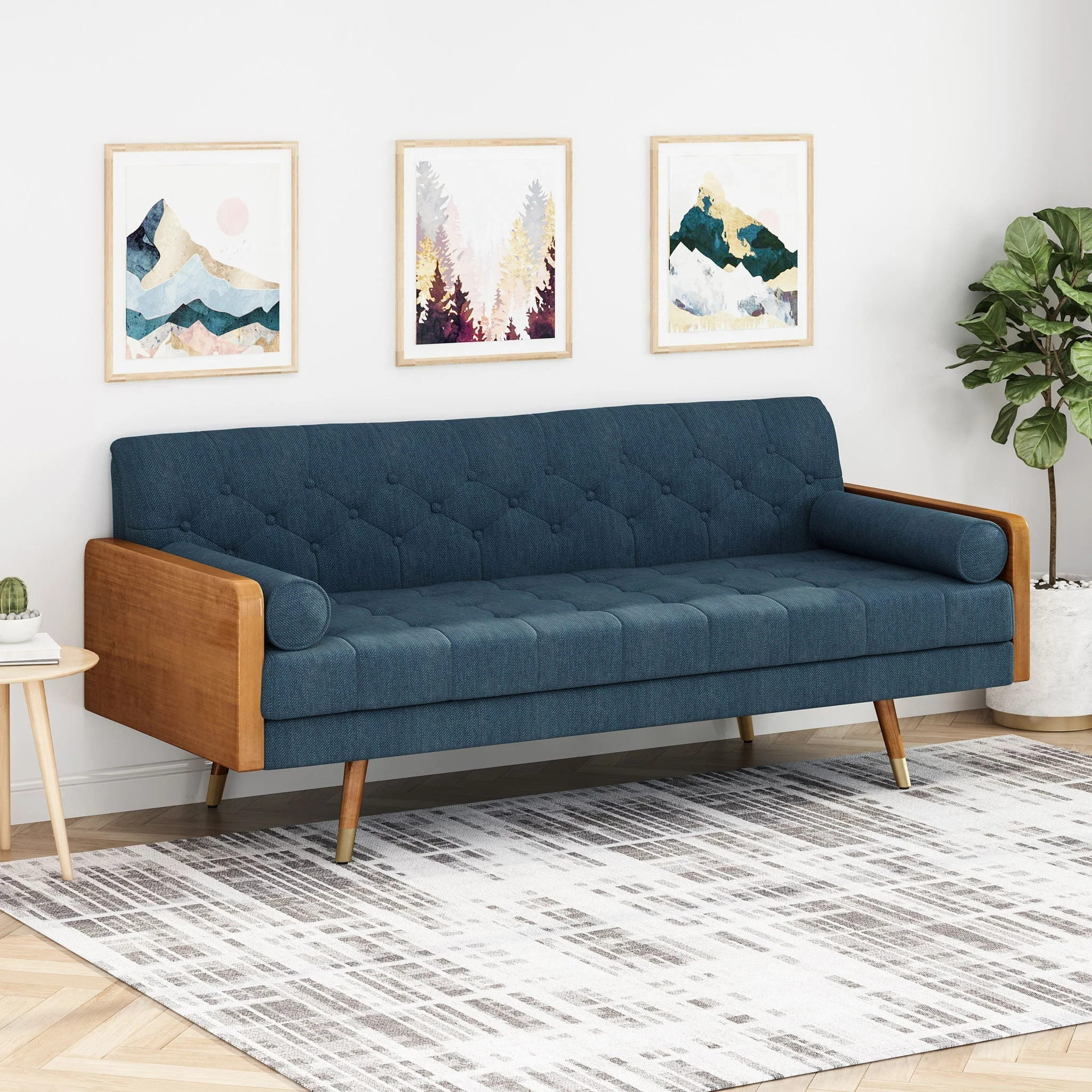 Aidan Mid Century Modern Tufted Fabric Sofa - Image 8