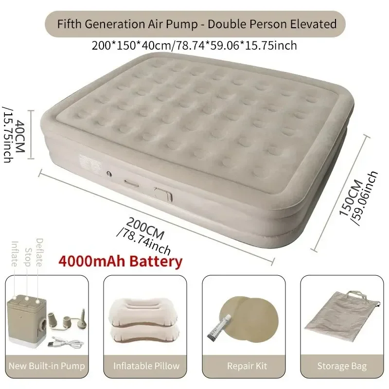 Air Mattress with Built-In Pump Self-Inflating Double Sleeping Pad for Camping Indoors - Image 10