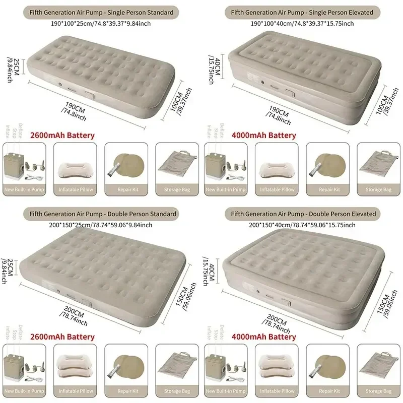 Air Mattress with Built-In Pump Self-Inflating Double Sleeping Pad for Camping Indoors - Image 6