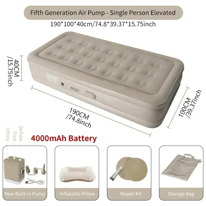 Air Mattress with Built-In Pump Self-Inflating Double Sleeping Pad for Camping Indoors - Image 9