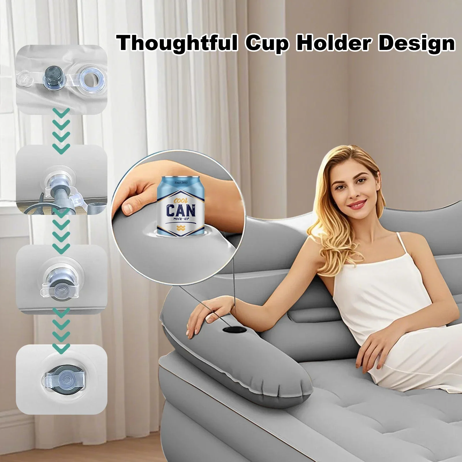 Air Mattress with Headboard Inflatable Bed Portable for Home Camping RV Travel - Image 2