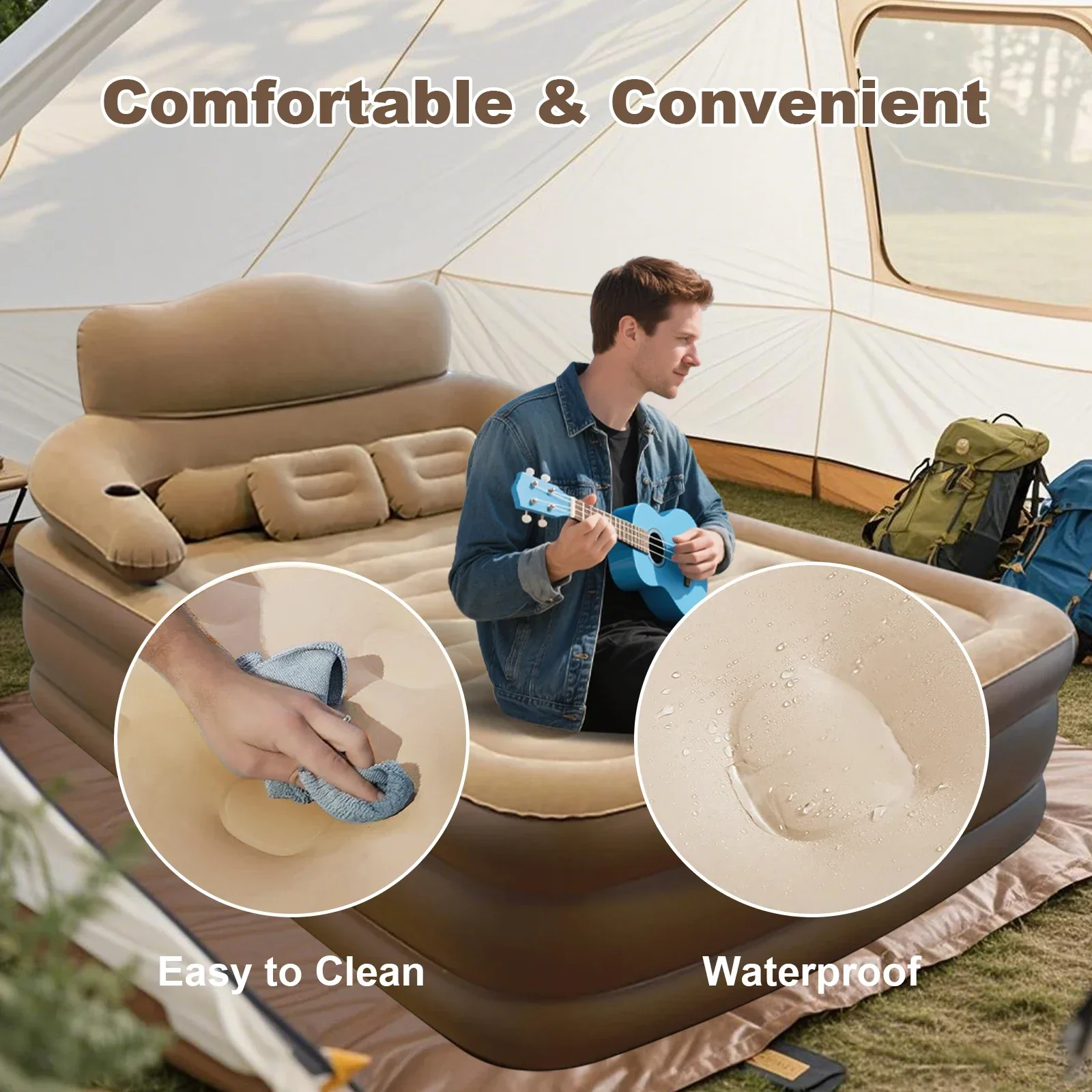 Air Mattress with Headboard Inflatable Bed Portable for Home Camping RV Travel - Image 3