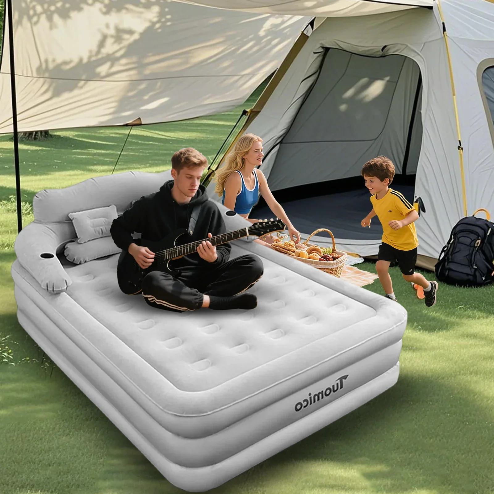 Air Mattress with Headboard Inflatable Bed Portable for Home Camping RV Travel - Image 4