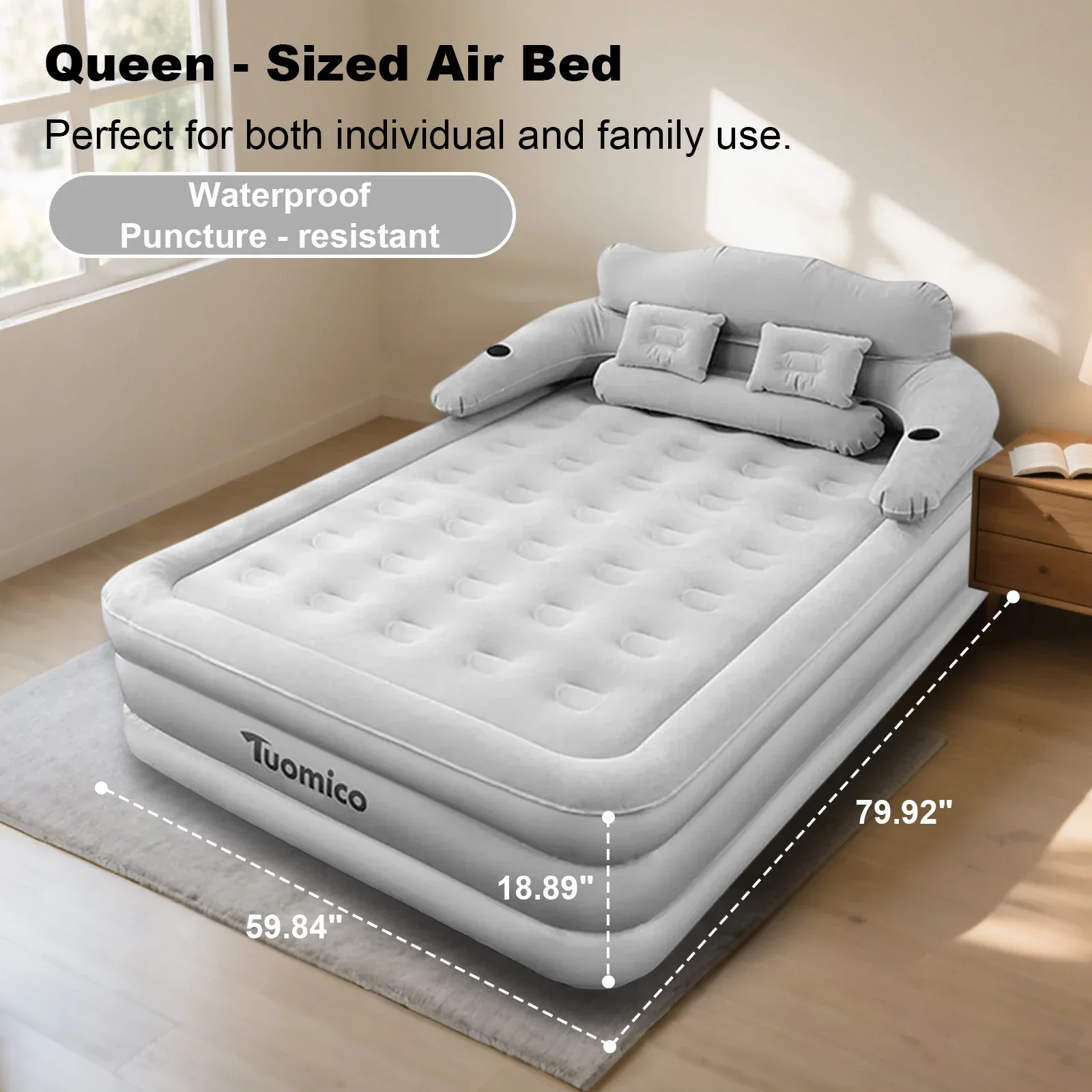Air Mattress with Headboard Inflatable Bed Portable for Home Camping RV Travel - Image 5