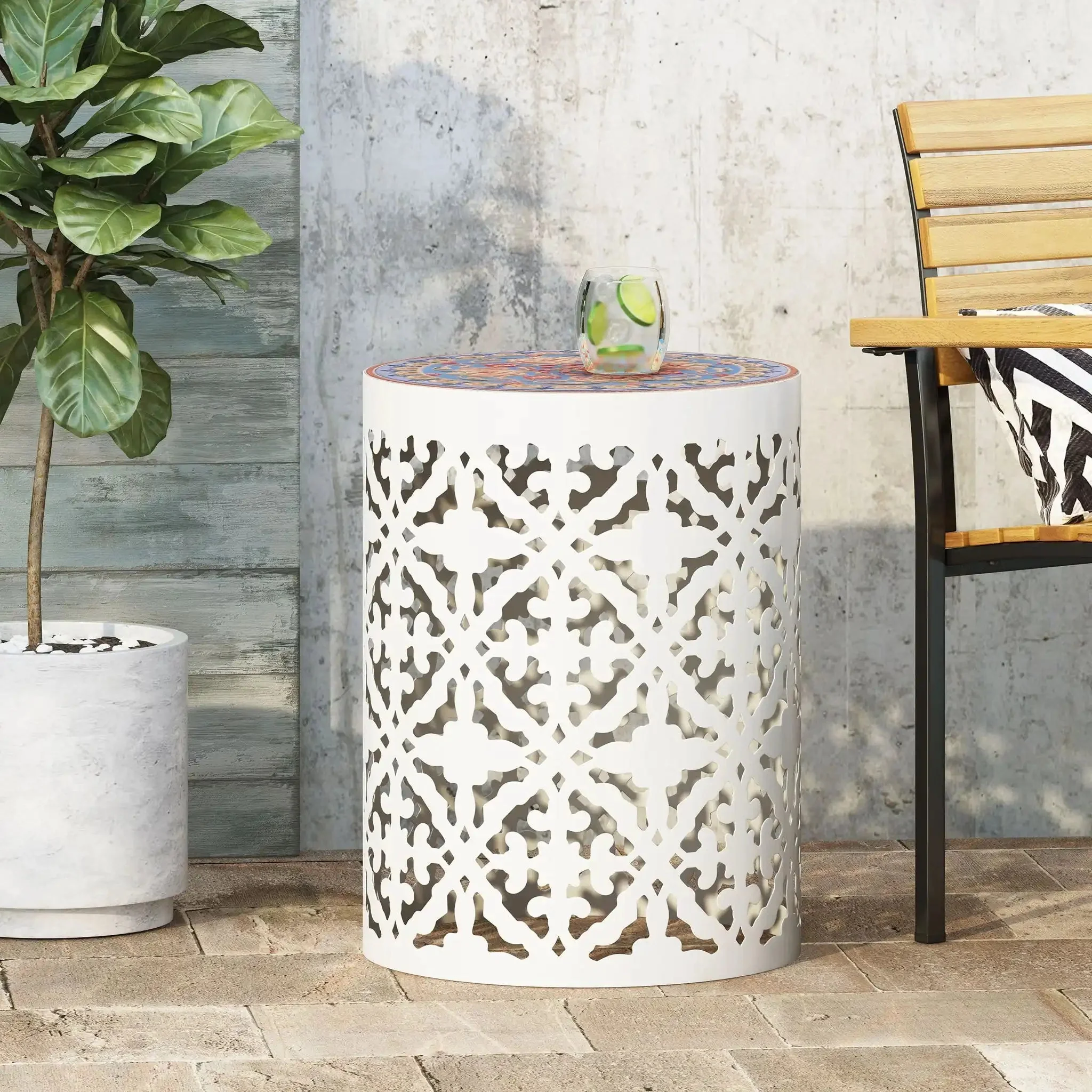 Airy - Outdoor Side Table with Lace Cut Design and Metal Frame - Image 4