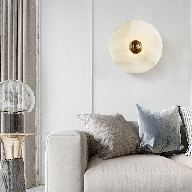 Alabaster LED Wall Light Brass Round Flush Mount 6"–14" Fixture - Image 2