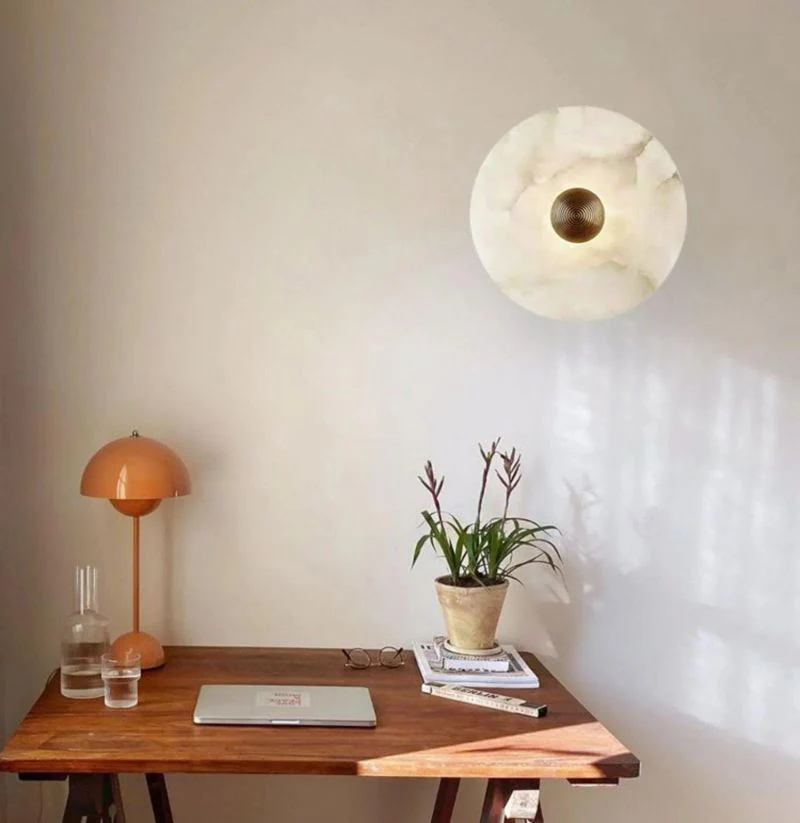 Alabaster LED Wall Light Brass Round Flush Mount 6"–14" Fixture - Image 3