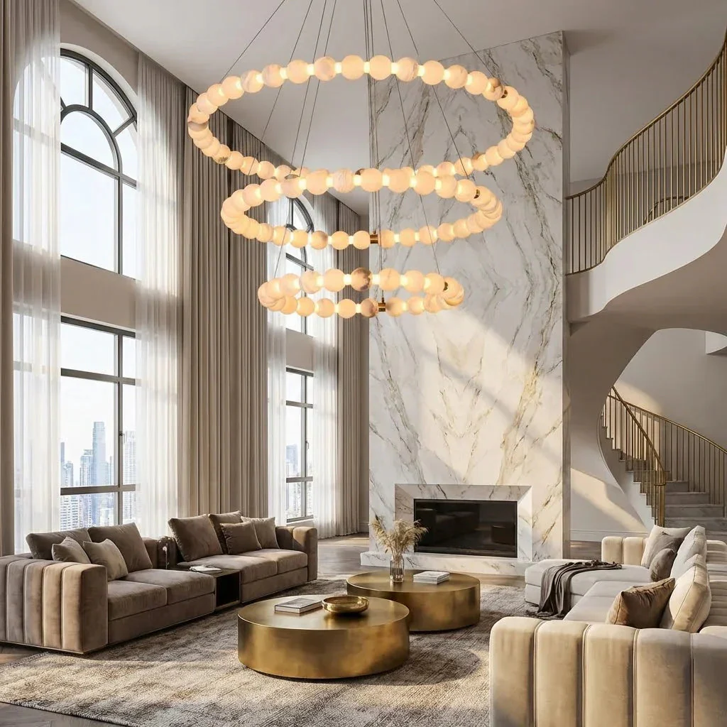 Alabaster Ring Chandelier – Gold Beaded LED Luxury Ceiling Light - Image 11