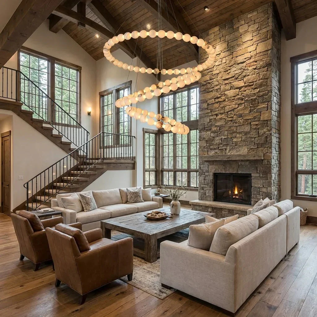 Alabaster Ring Chandelier – Gold Beaded LED Luxury Ceiling Light - Image 14