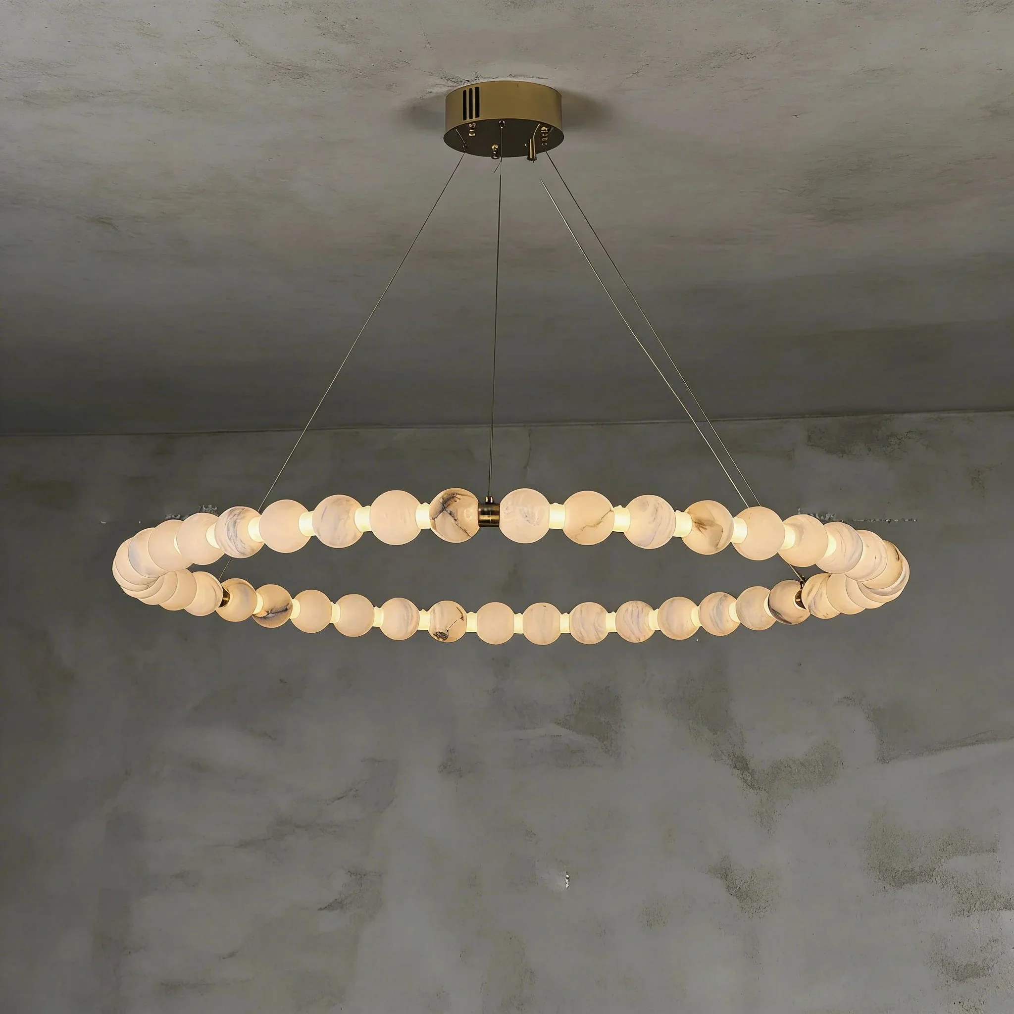 Alabaster Ring Chandelier – Gold Beaded LED Luxury Ceiling Light - Image 15