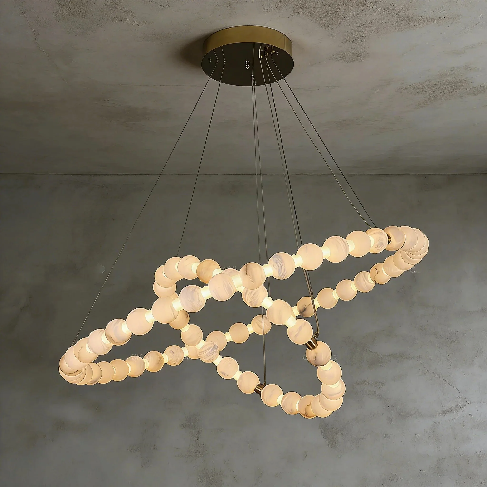 Alabaster Ring Chandelier – Gold Beaded LED Luxury Ceiling Light - Image 16