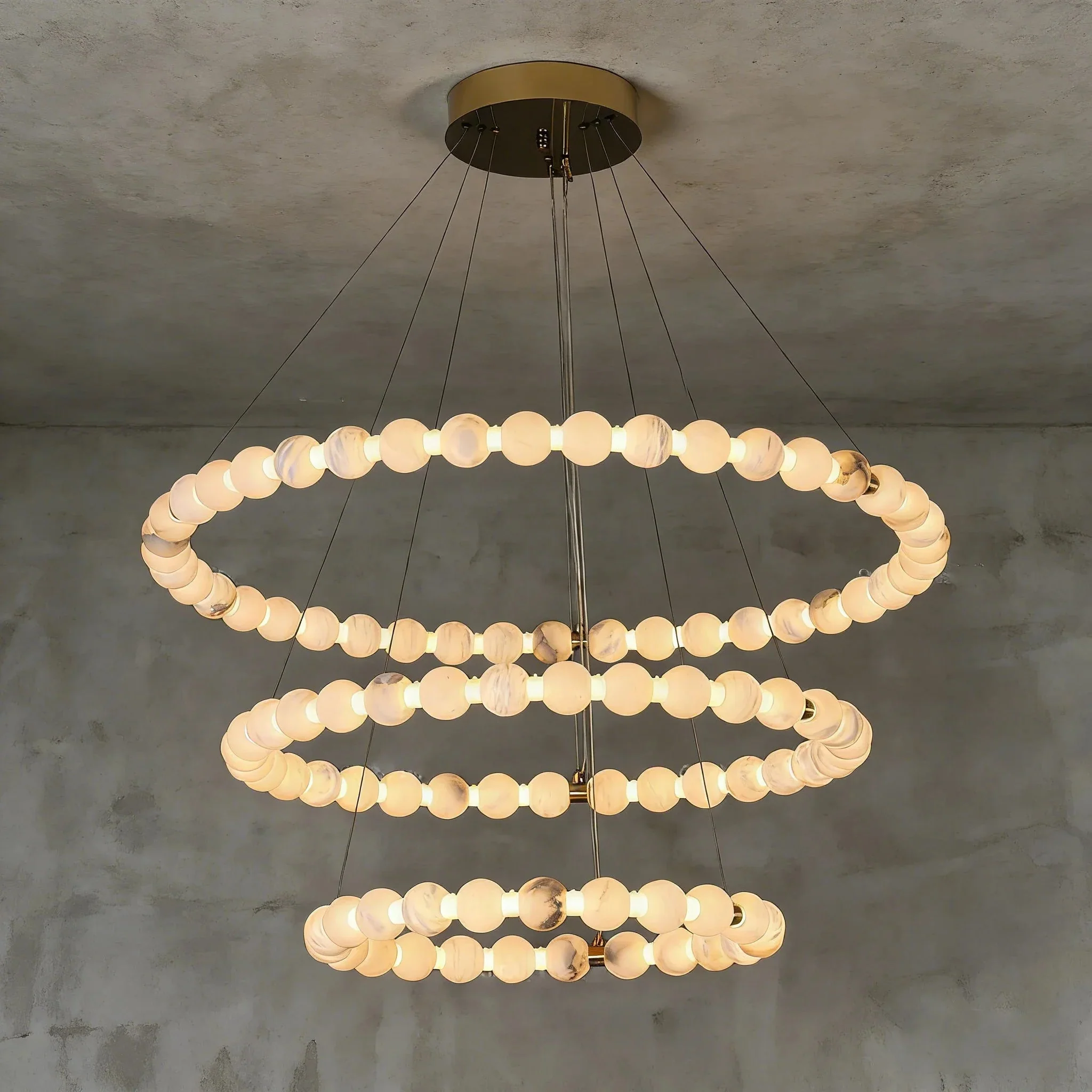 Alabaster Ring Chandelier – Gold Beaded LED Luxury Ceiling Light - Image 17
