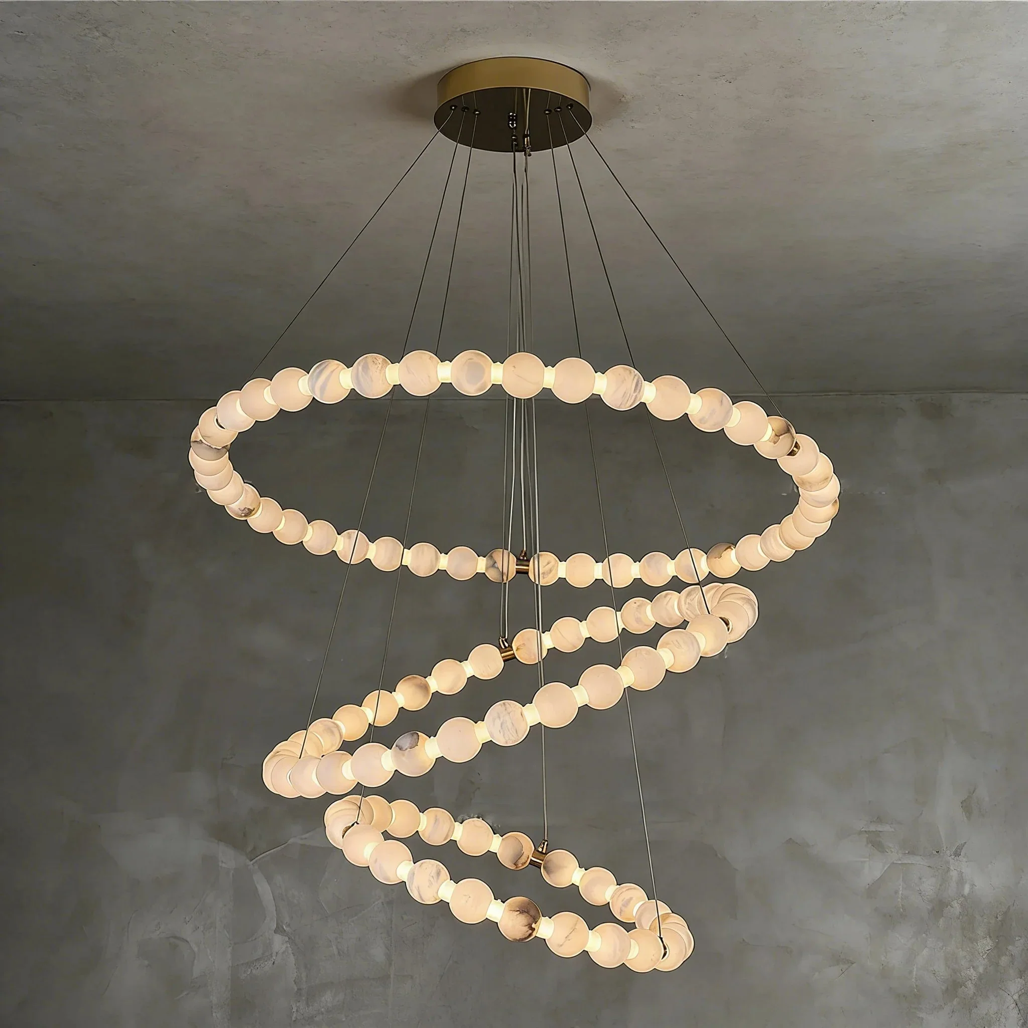 Alabaster Ring Chandelier – Gold Beaded LED Luxury Ceiling Light - Image 18