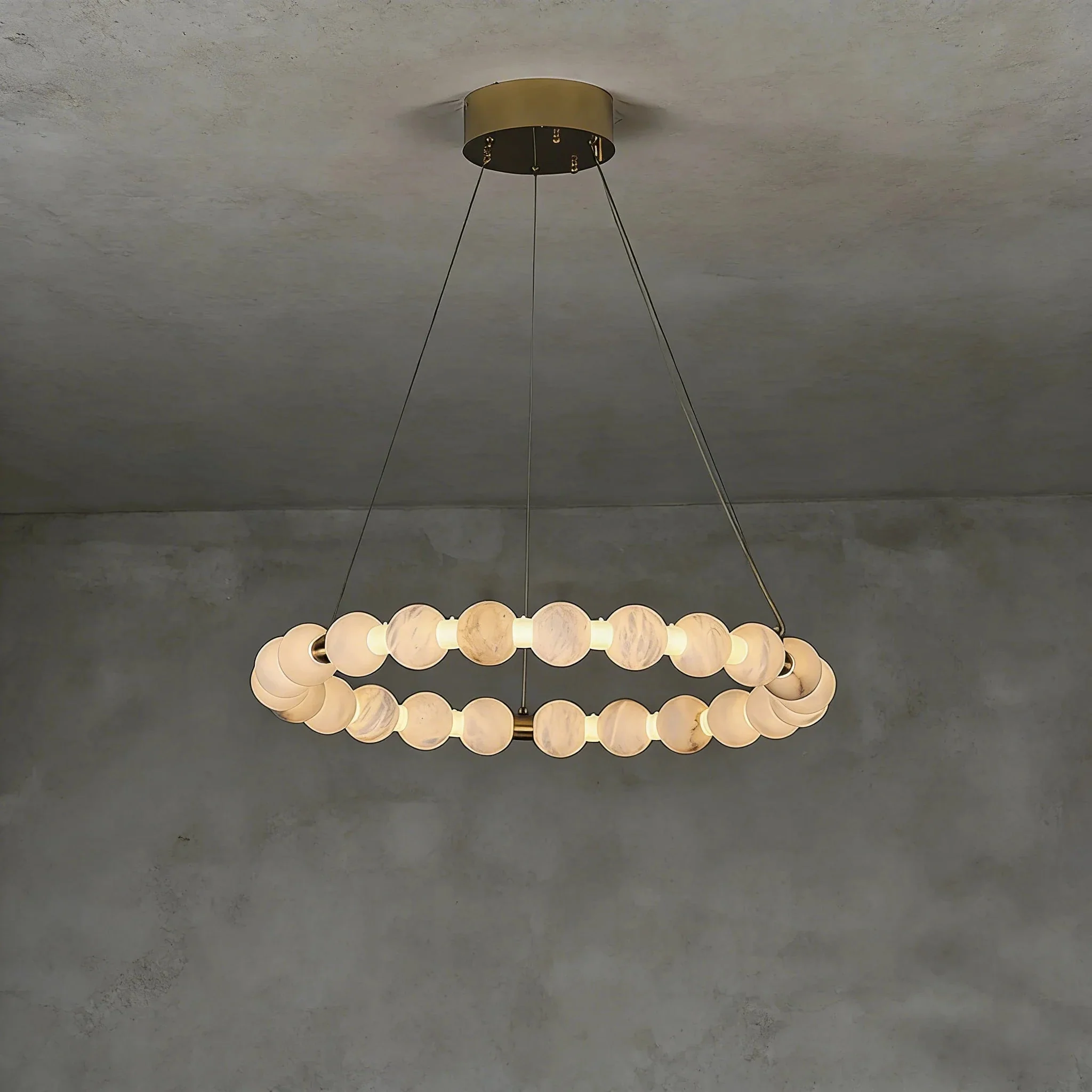 Alabaster Ring Chandelier – Gold Beaded LED Luxury Ceiling Light - Image 19