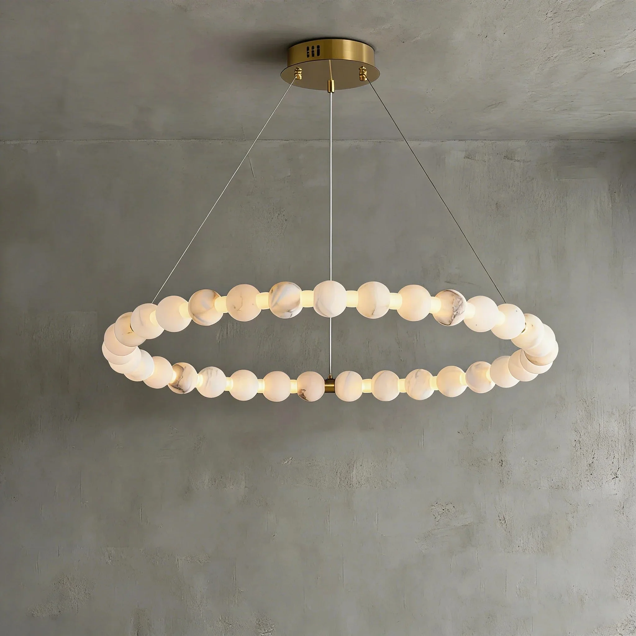 Alabaster Ring Chandelier – Gold Beaded LED Luxury Ceiling Light - Image 2