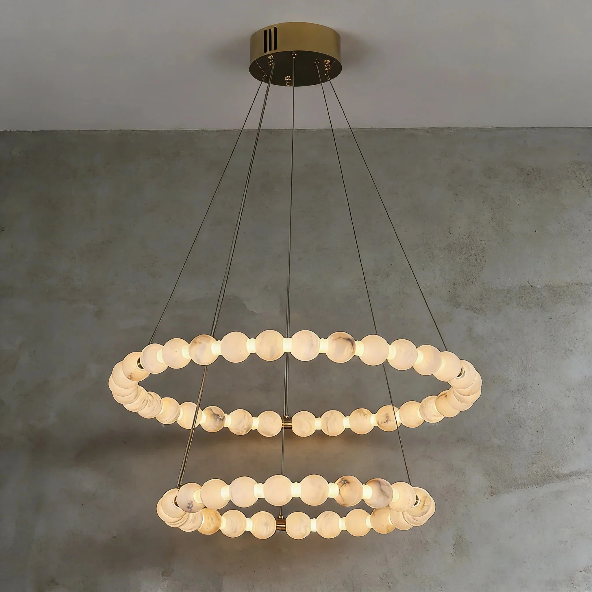 Alabaster Ring Chandelier – Gold Beaded LED Luxury Ceiling Light - Image 20