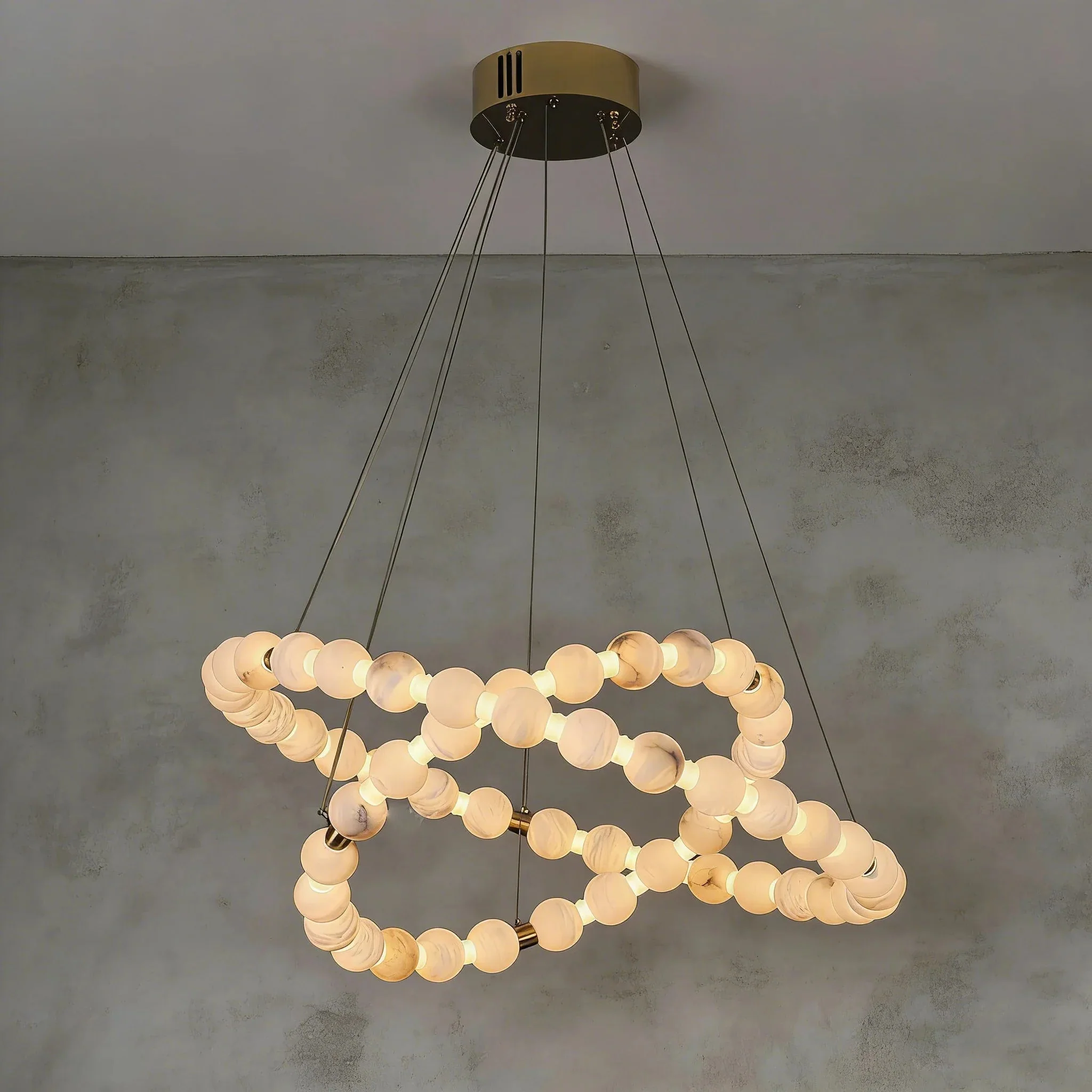 Alabaster Ring Chandelier – Gold Beaded LED Luxury Ceiling Light - Image 21