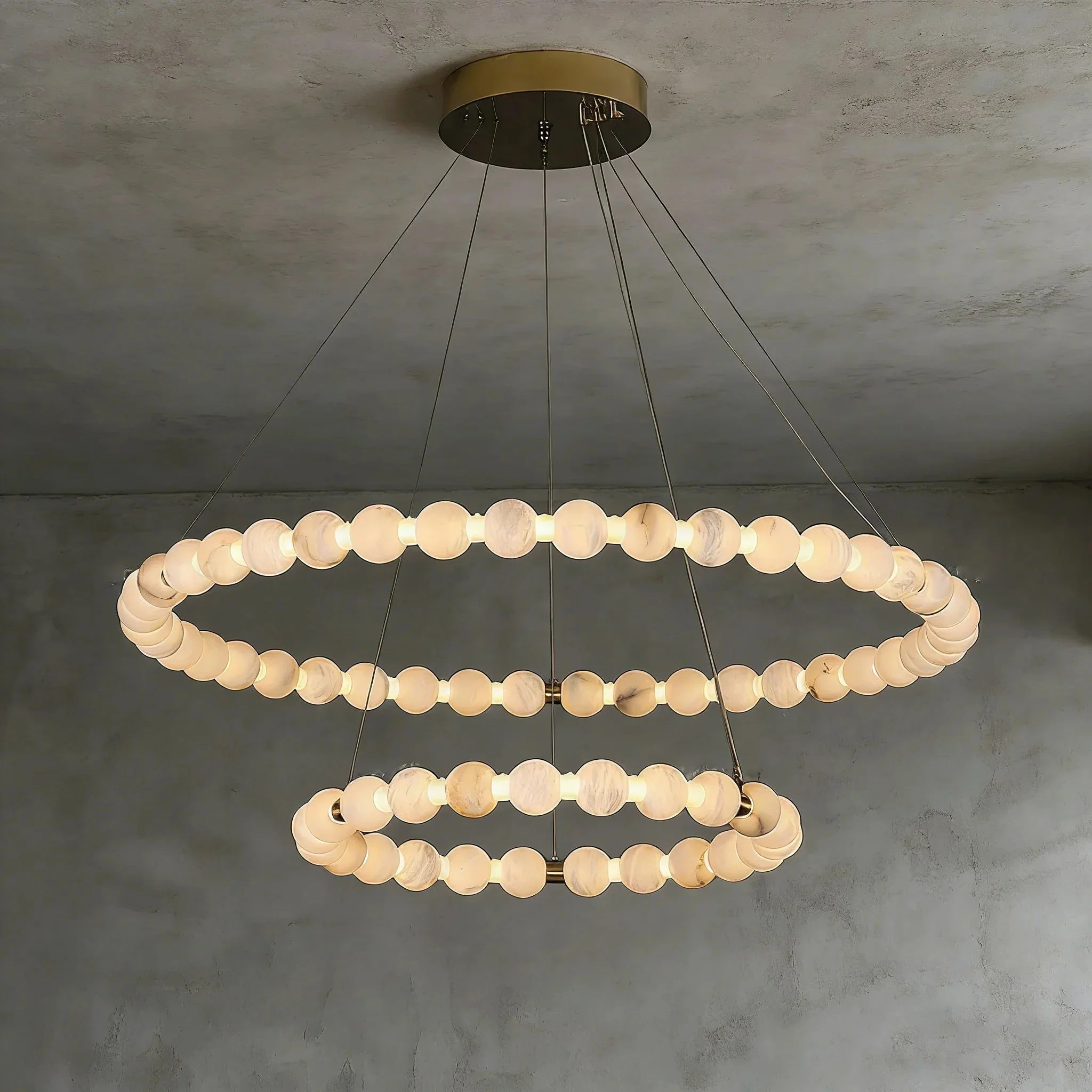 Alabaster Ring Chandelier – Gold Beaded LED Luxury Ceiling Light - Image 22