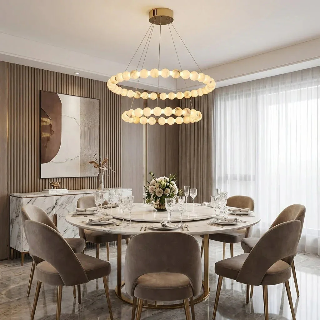 Alabaster Ring Chandelier – Gold Beaded LED Luxury Ceiling Light - Image 7