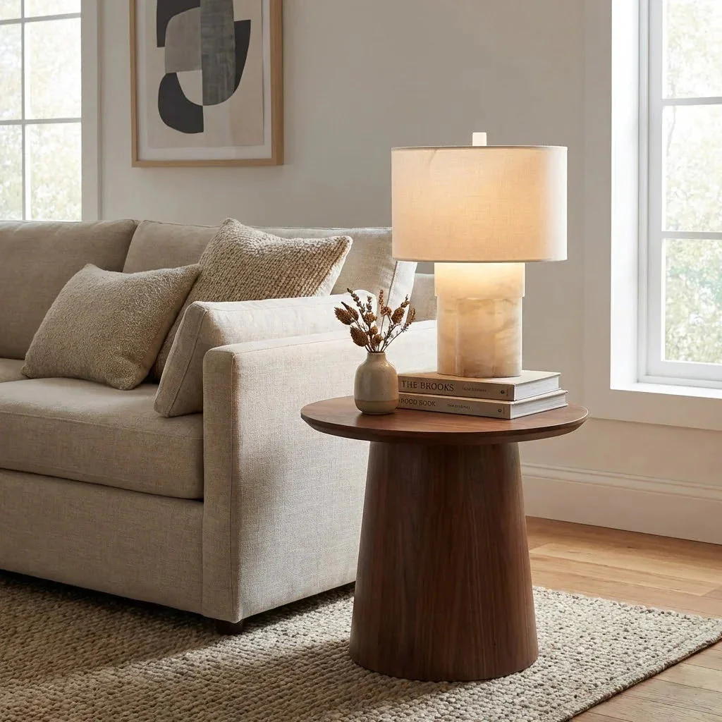 Alabaster Table Lamp with Drum Shade E26 Dimmable 12.9" Light - Image 11