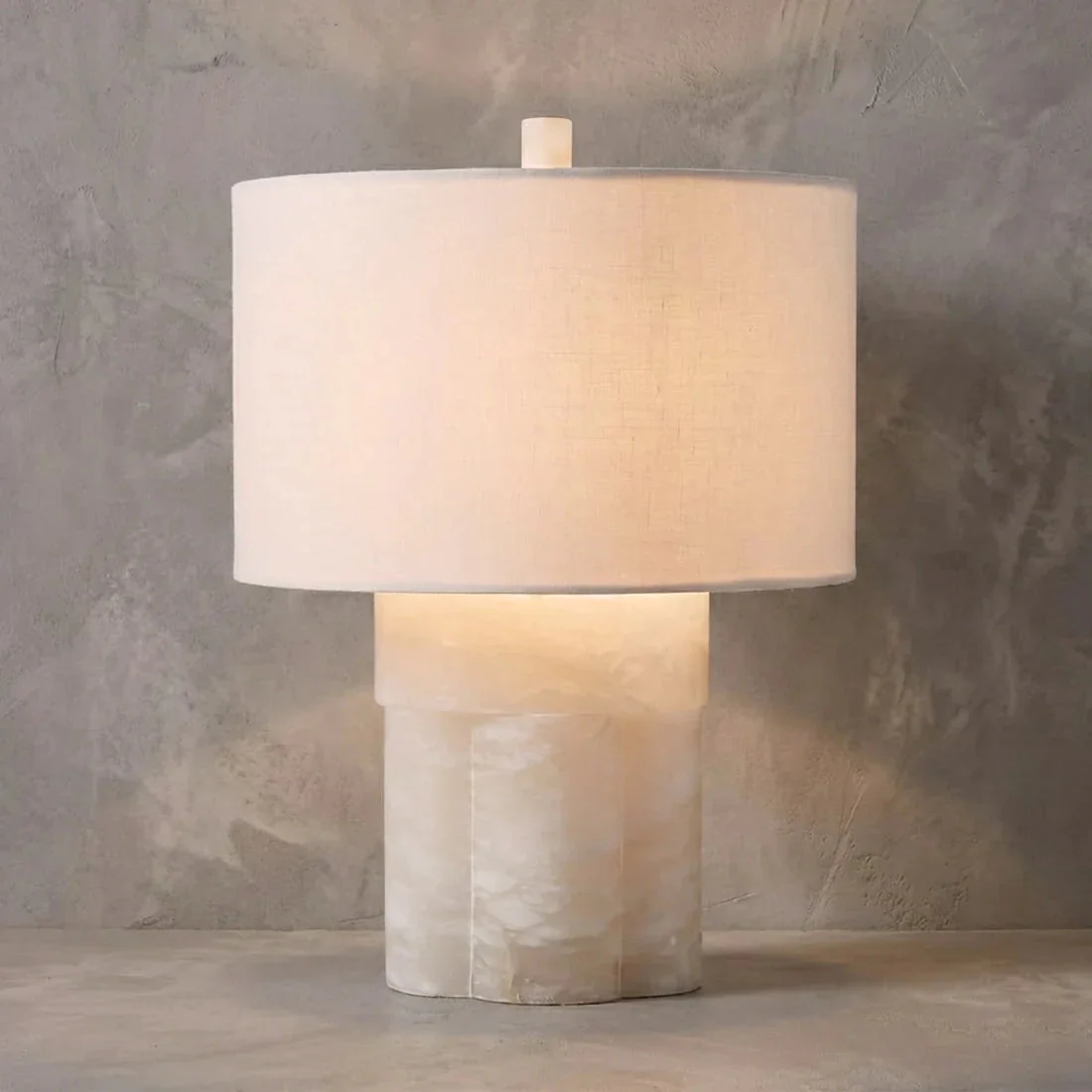 Alabaster Table Lamp with Drum Shade E26 Dimmable 12.9" Light - Image 2