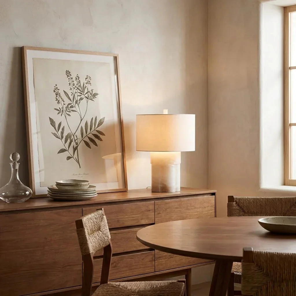 Alabaster Table Lamp with Drum Shade E26 Dimmable 12.9" Light - Image 4