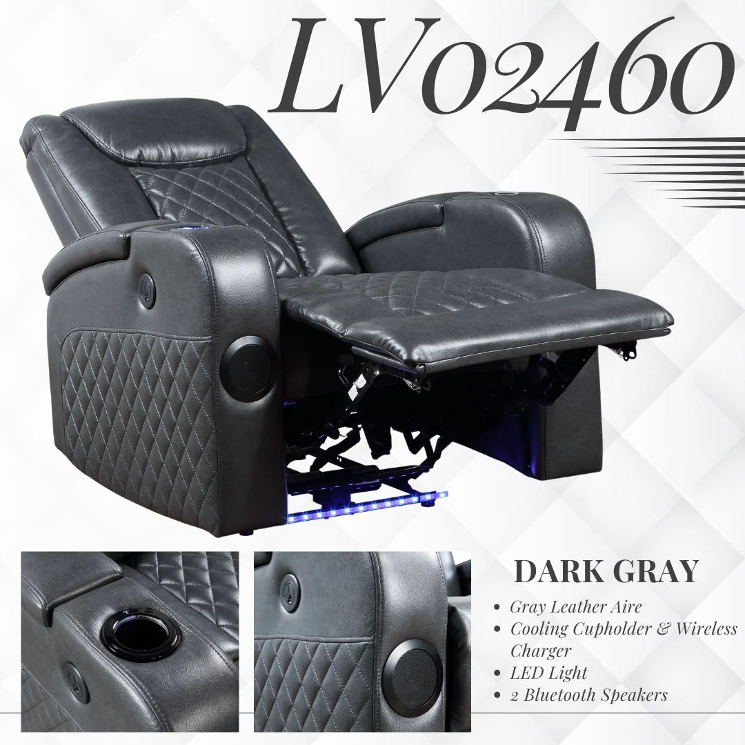 Alair - Leather Aire Power Motion Recliner With Bluetooth, Wireless Charger Cupholder - Dark Gray - Image 2