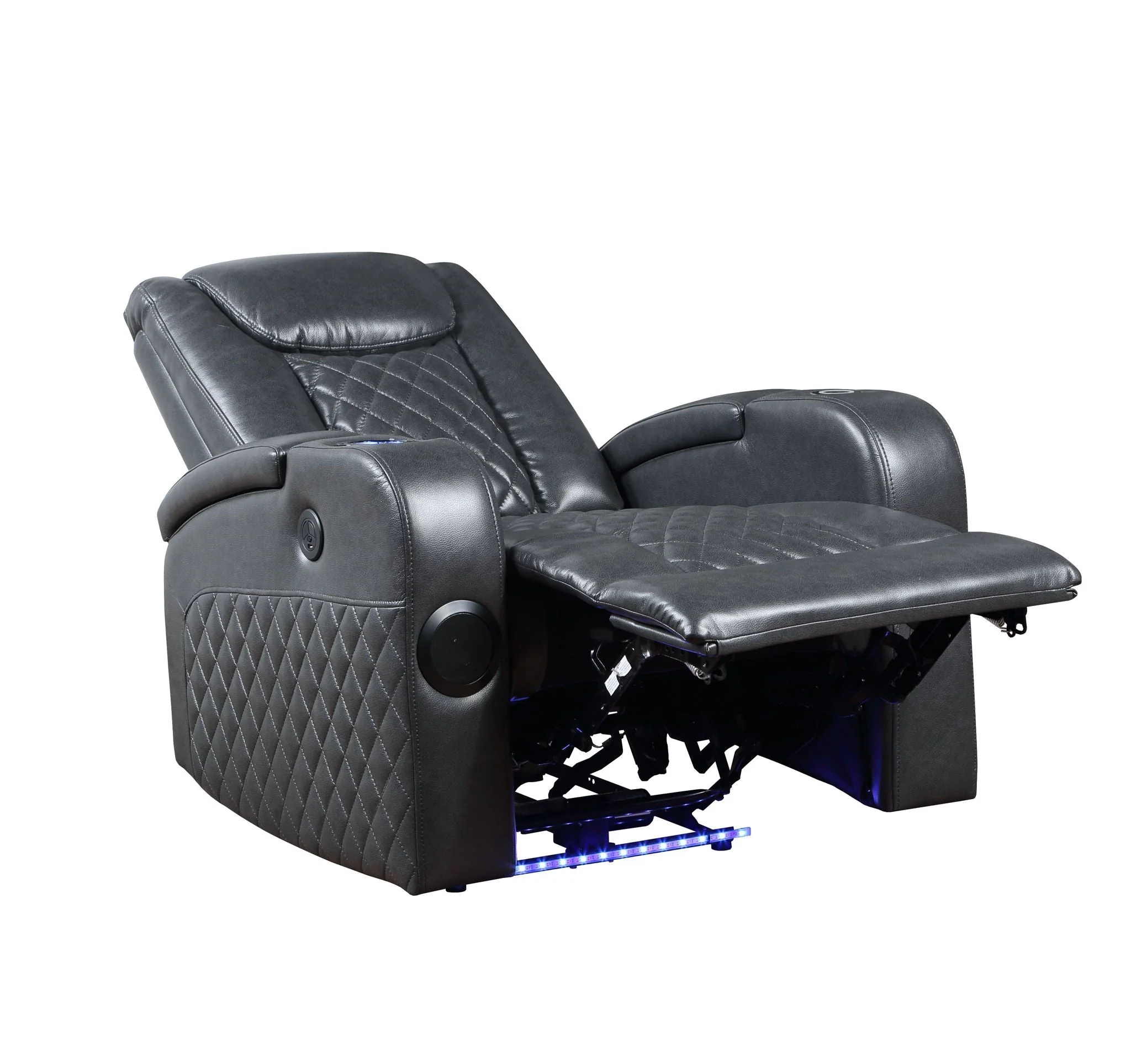 Alair - Leather Aire Power Motion Recliner With Bluetooth, Wireless Charger Cupholder - Dark Gray - Image 4