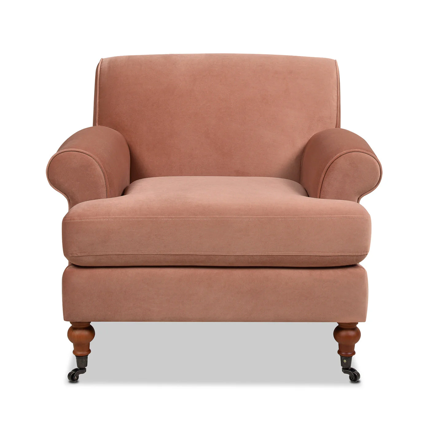 Alana 38" Lawson Accent Arm Chair Metal Casters, Peach Orange Velvet - Image 7