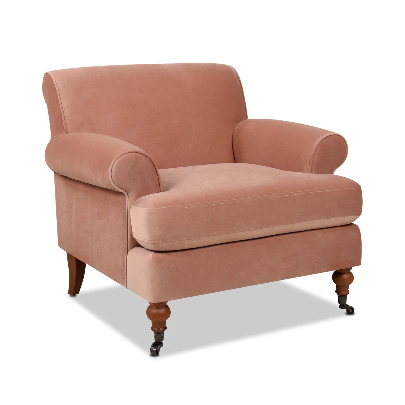 Alana 38" Lawson Accent Arm Chair Metal Casters, Peach Orange Velvet - Image 8