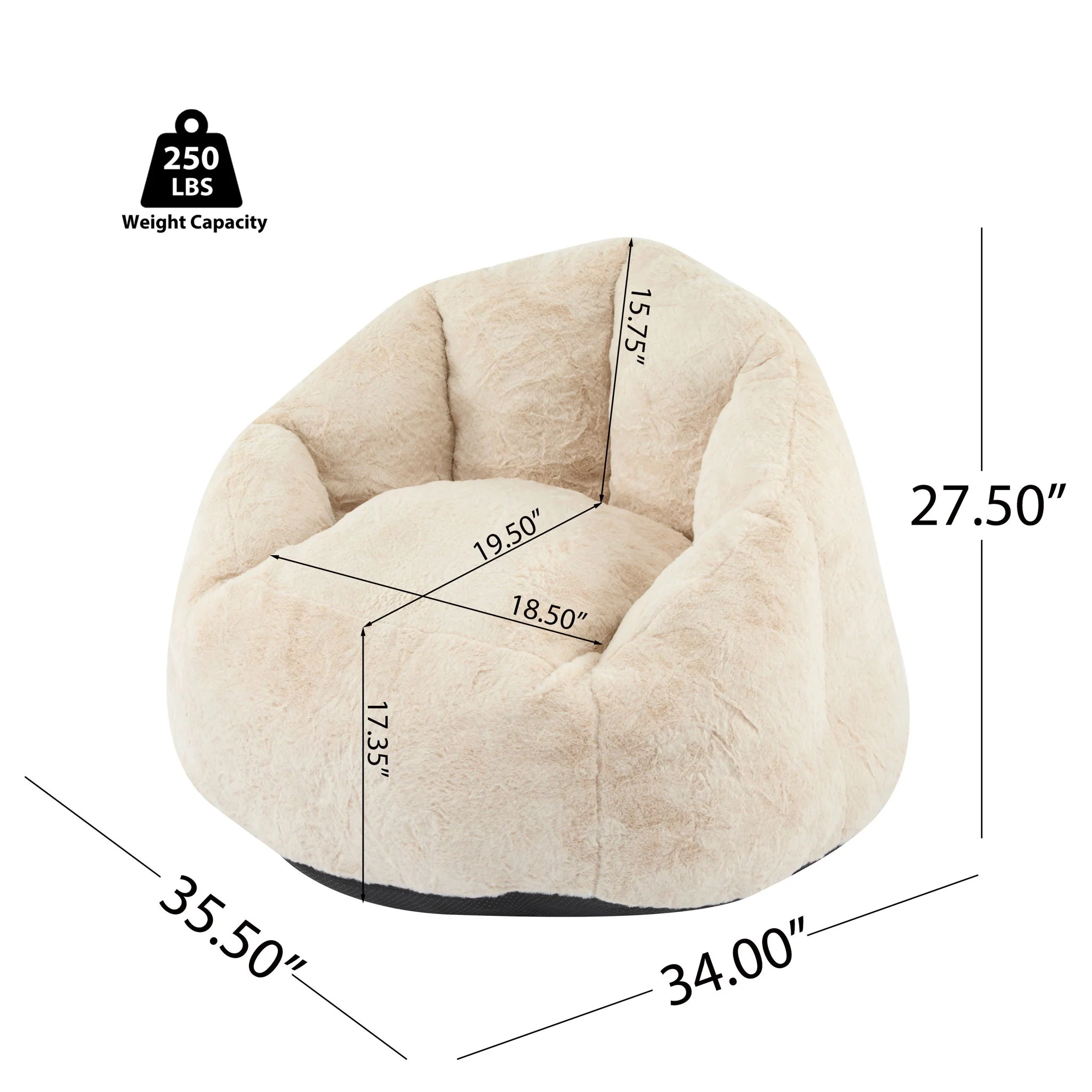 Albi Indoor Cozy Armchair Style Bean Bag - Beige - Image 2