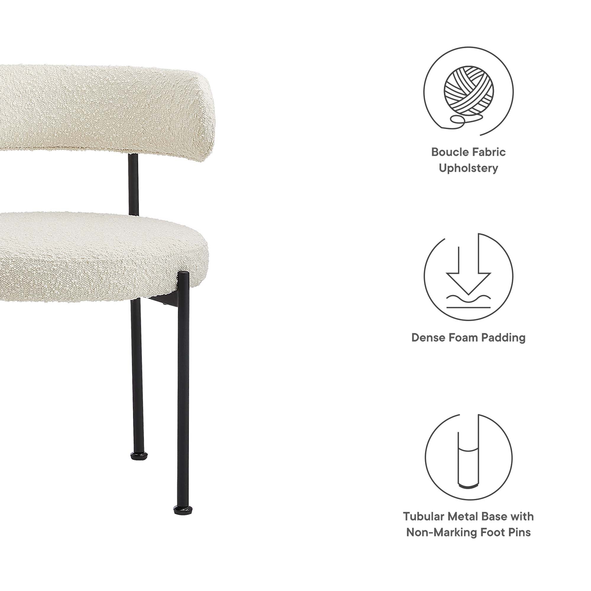 Albie Boucle Fabric Dining Chairs Set of 2 by Modway - Image 2
