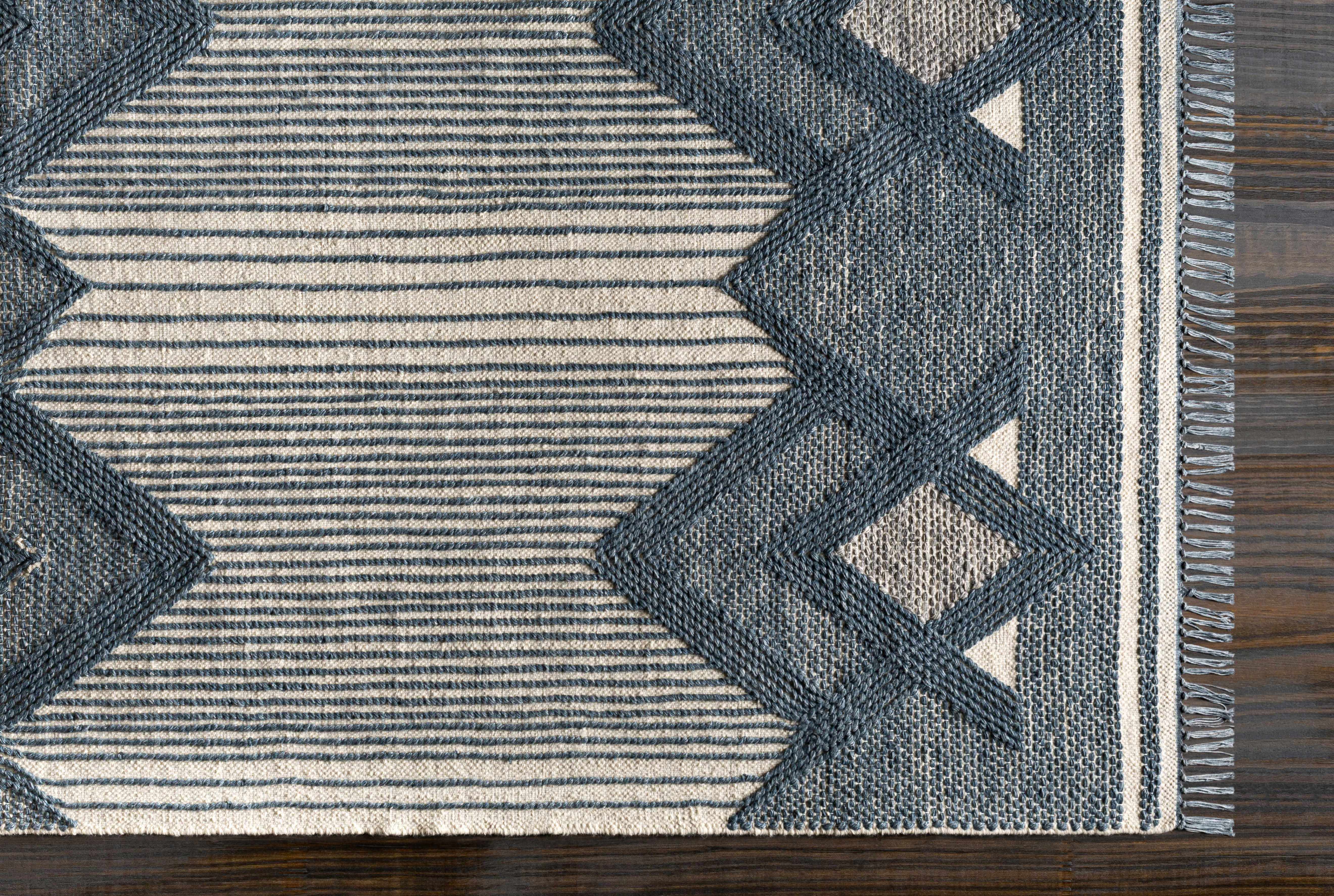 Aldbourne Blue Tassel Flatweave Wool Rug - Clearance - Image 4