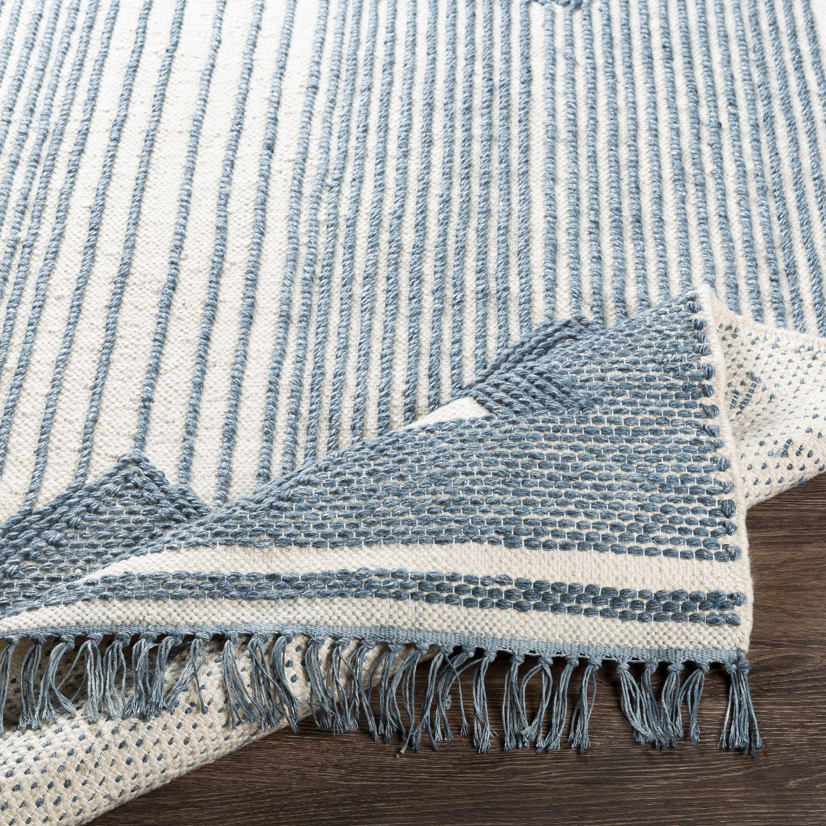 Aldbourne Blue Tassel Flatweave Wool Rug - Clearance - Image 6