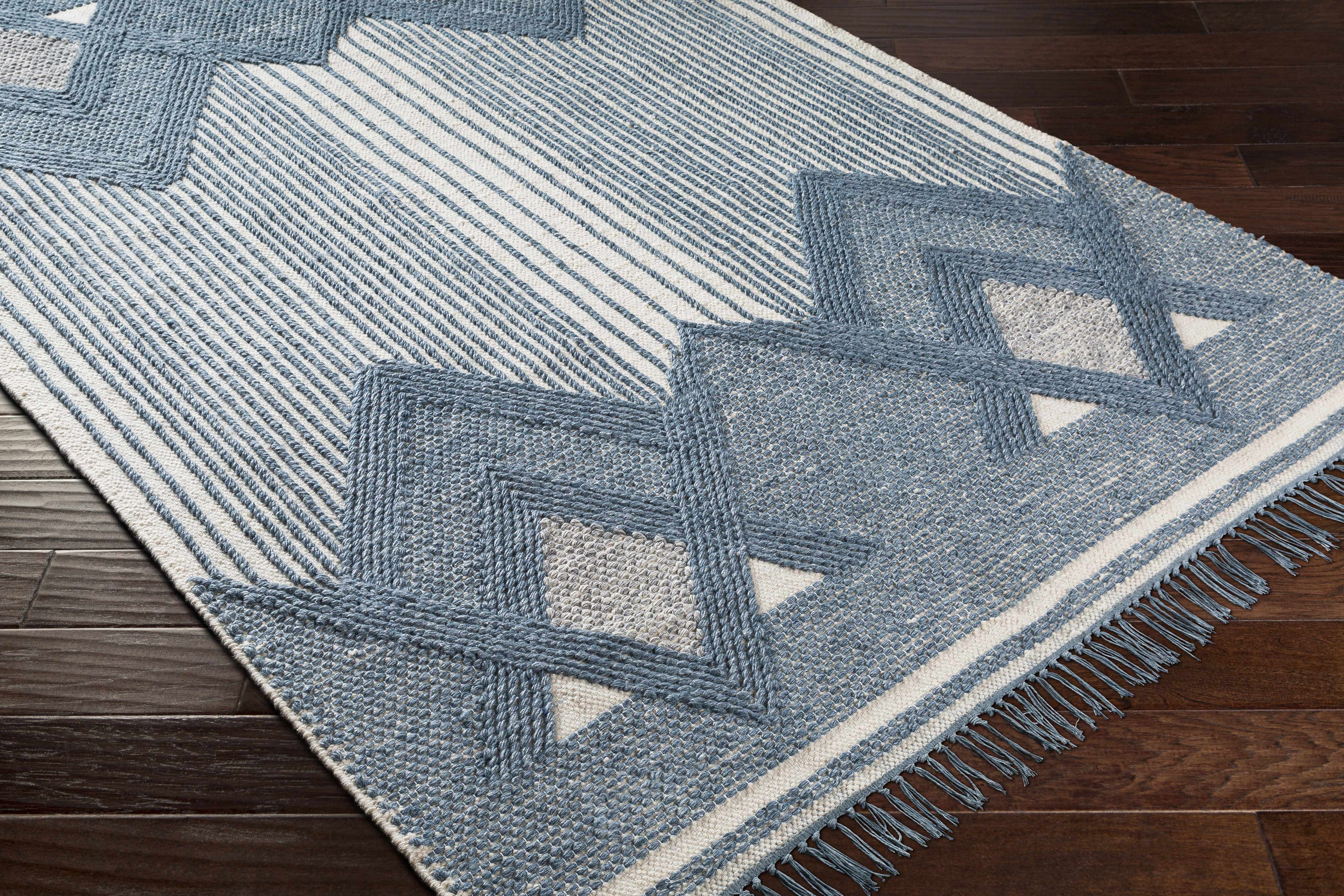 Aldbourne Blue Tassel Flatweave Wool Rug - Clearance - Image 7