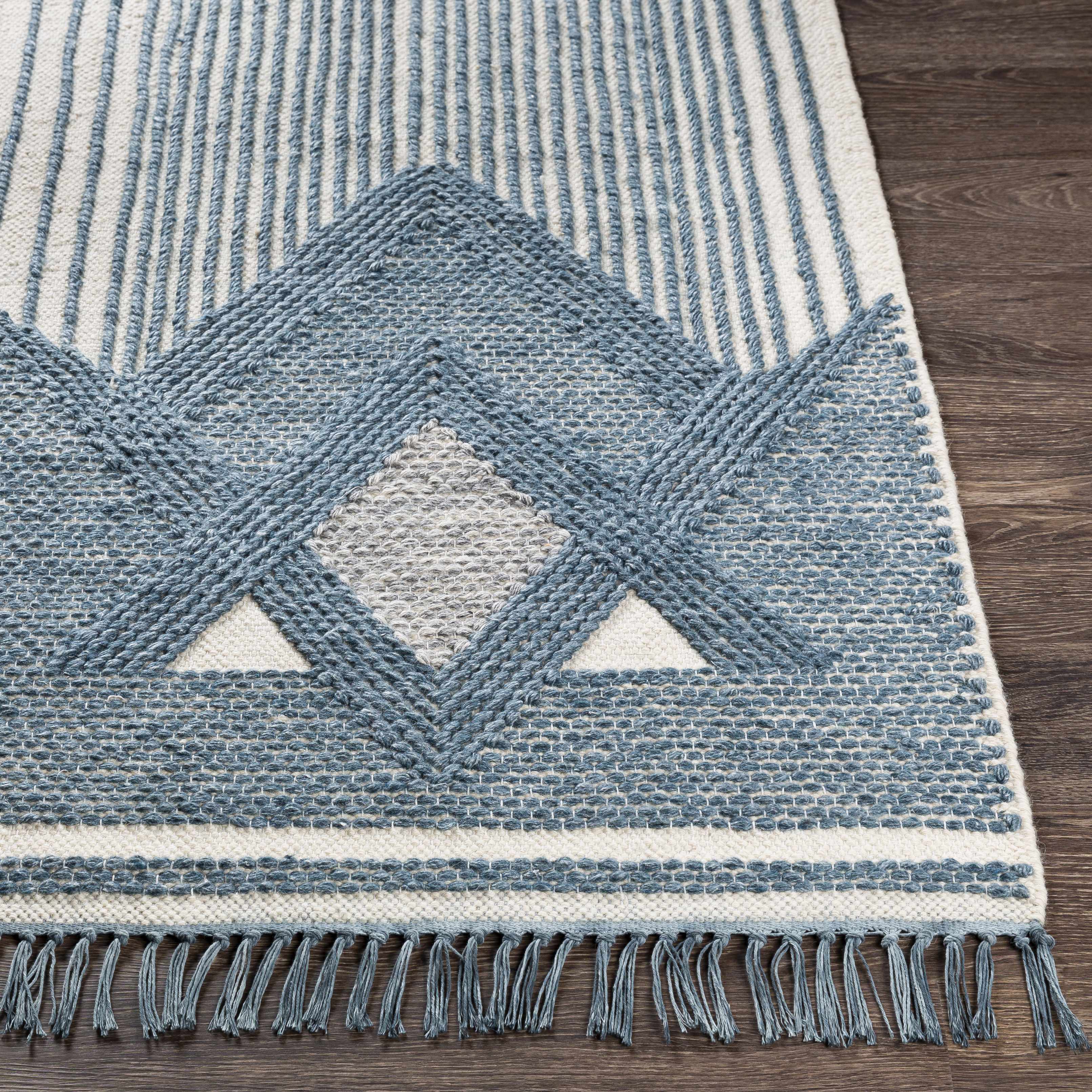 Aldbourne Blue Tassel Flatweave Wool Rug - Clearance - Image 8