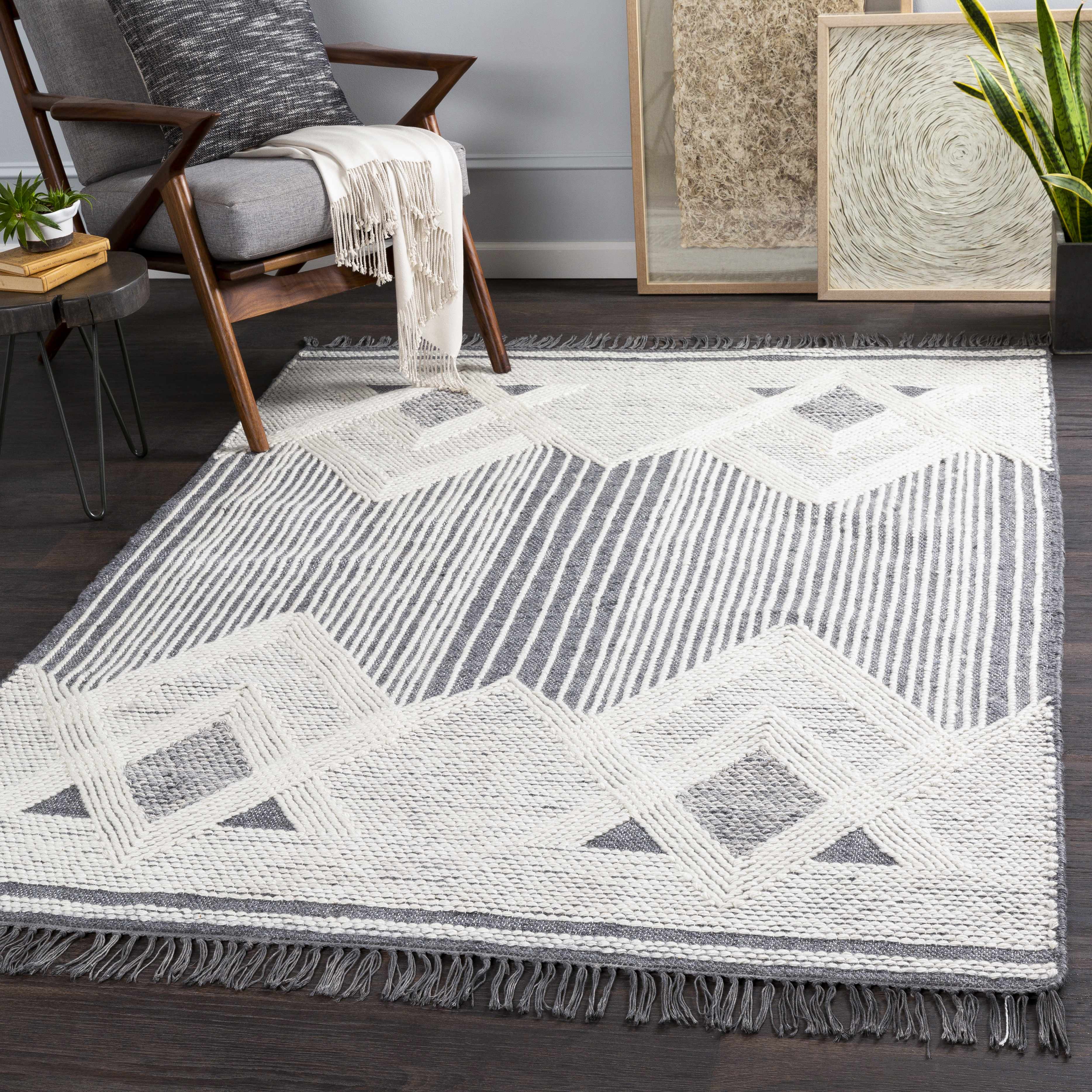 Aldbourne Gray Tassel Flatweave Wool Rug - Clearance - Image 2