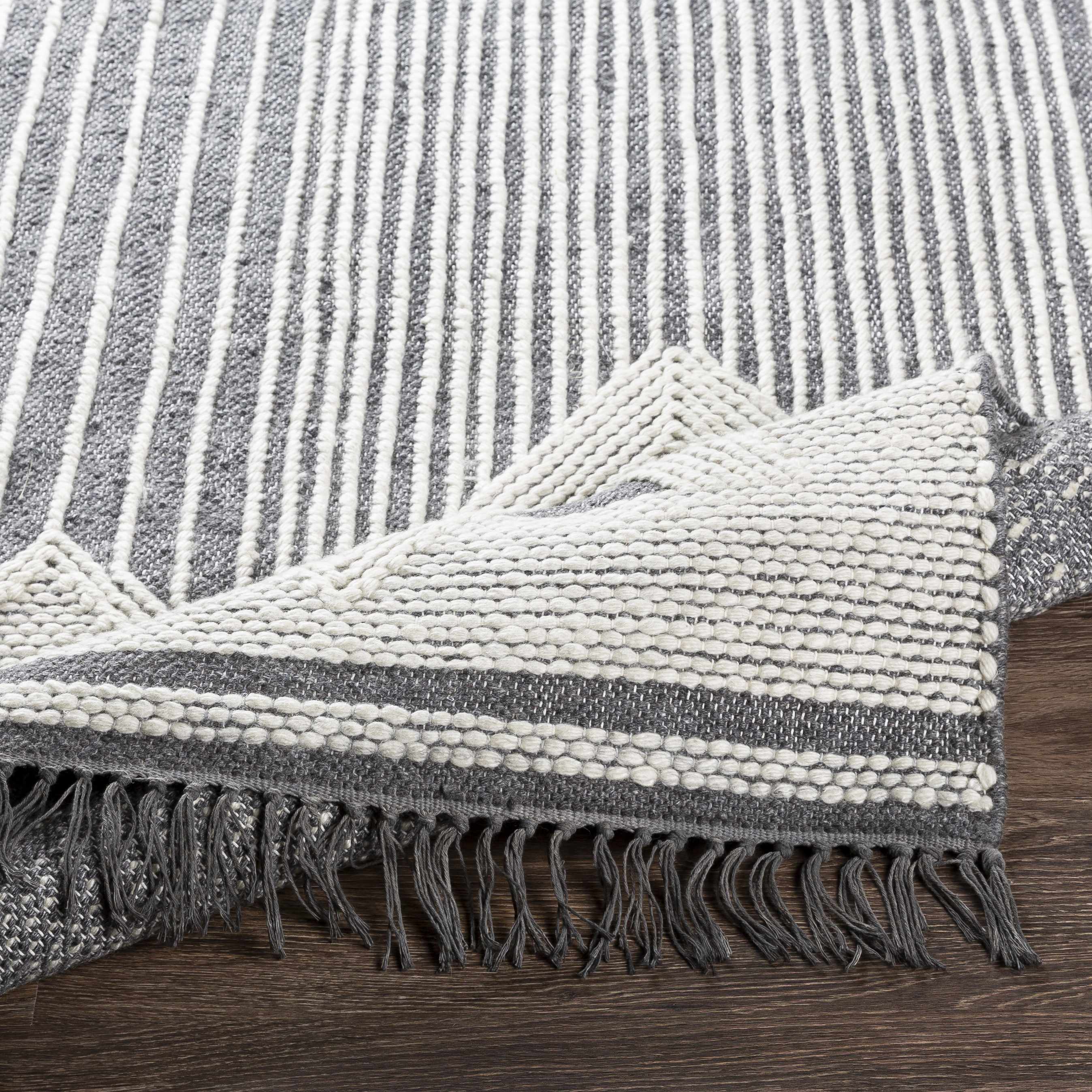 Aldbourne Gray Tassel Flatweave Wool Rug - Clearance - Image 8