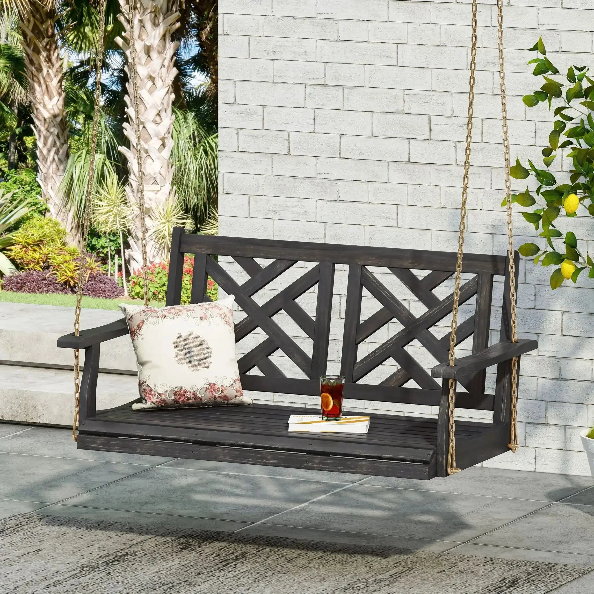 Alejandro - Acacia Wood Porch Swing With Slat Panel Seating - Image 3