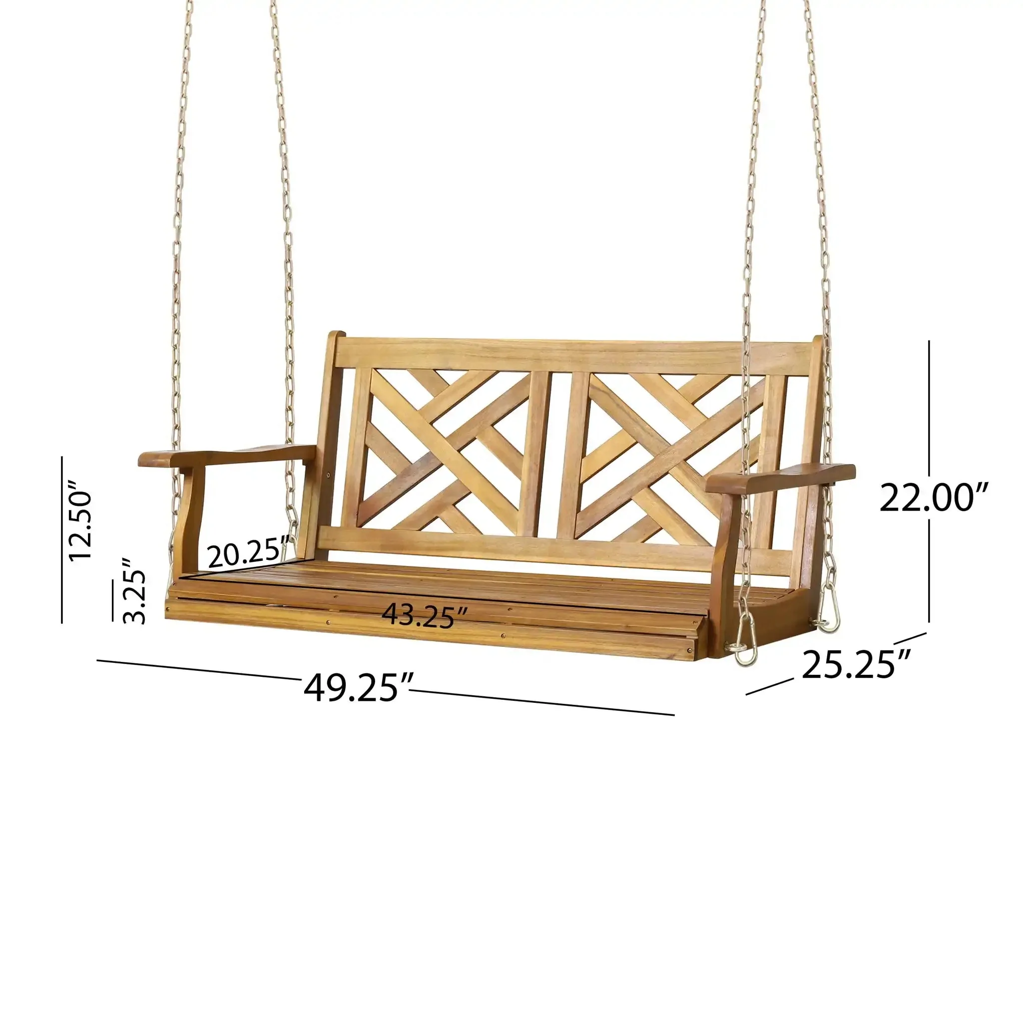 Alejandro - Acacia Wood Porch Swing With Slat Panel Seating - Image 4