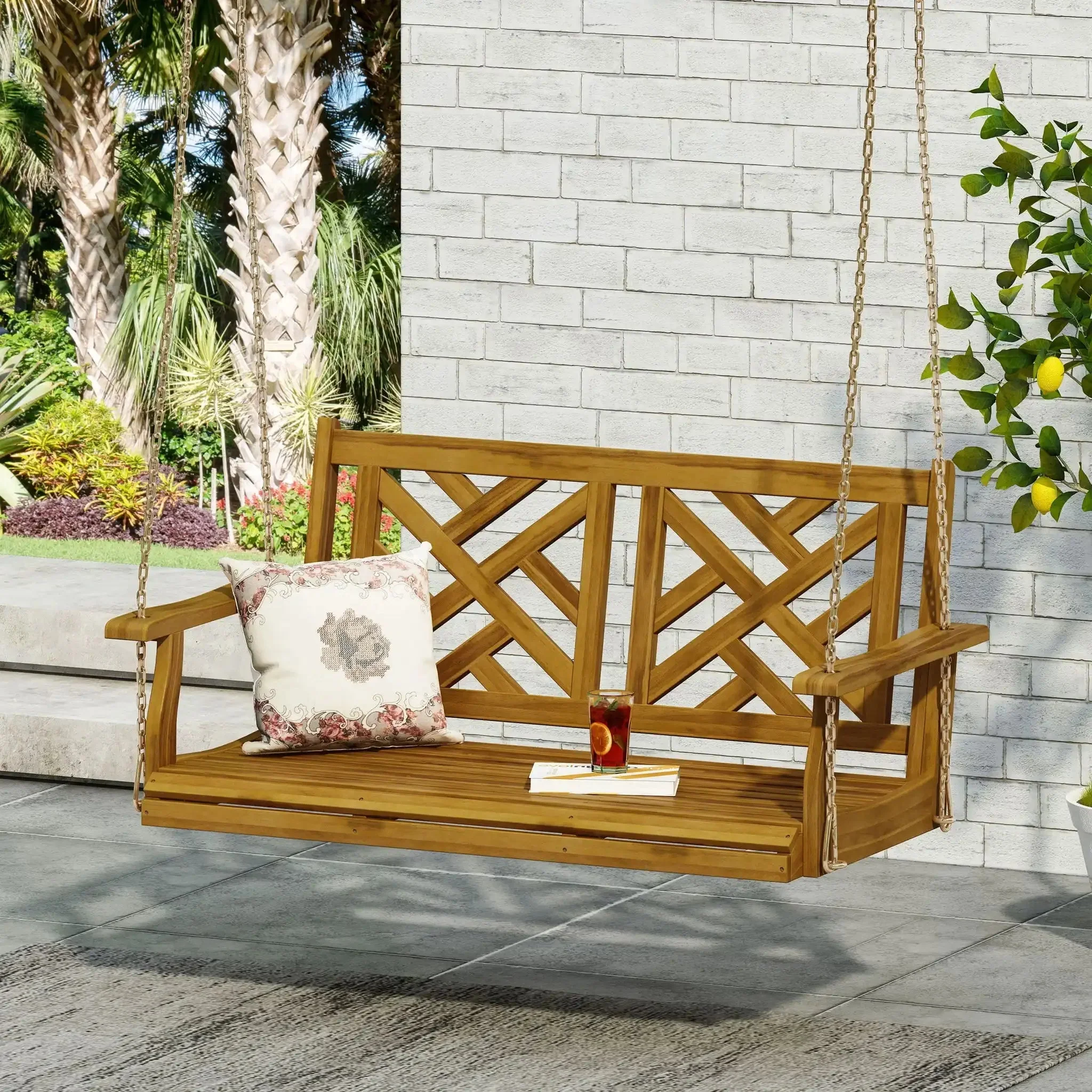 Alejandro - Acacia Wood Porch Swing With Slat Panel Seating - Image 5