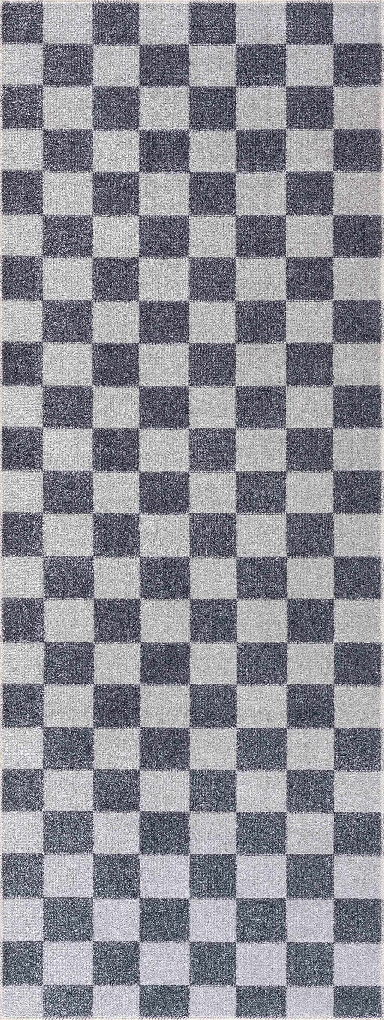 Alie Blue Gray Checkered Washable Rug - Image 10