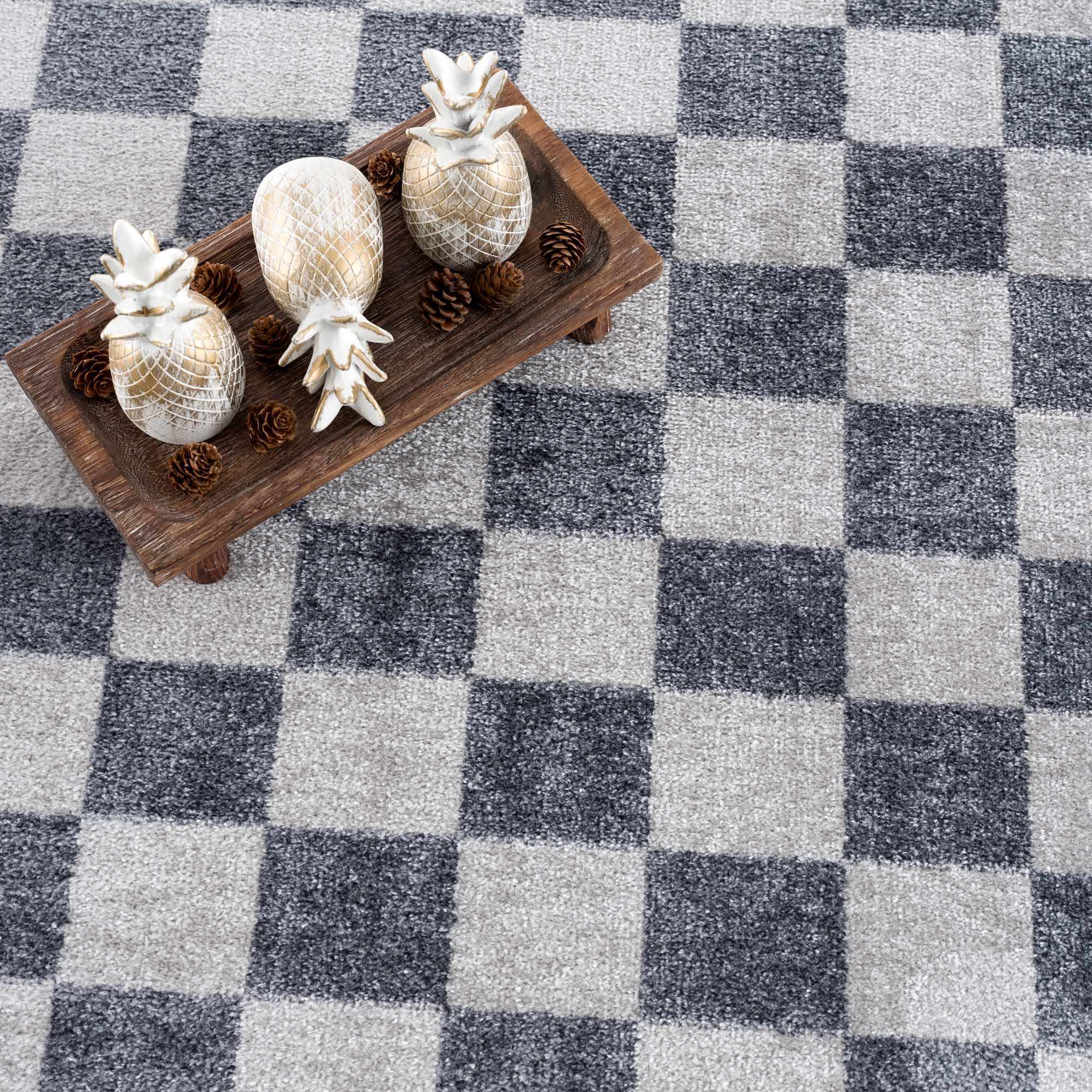 Alie Blue Gray Checkered Washable Rug - Image 12