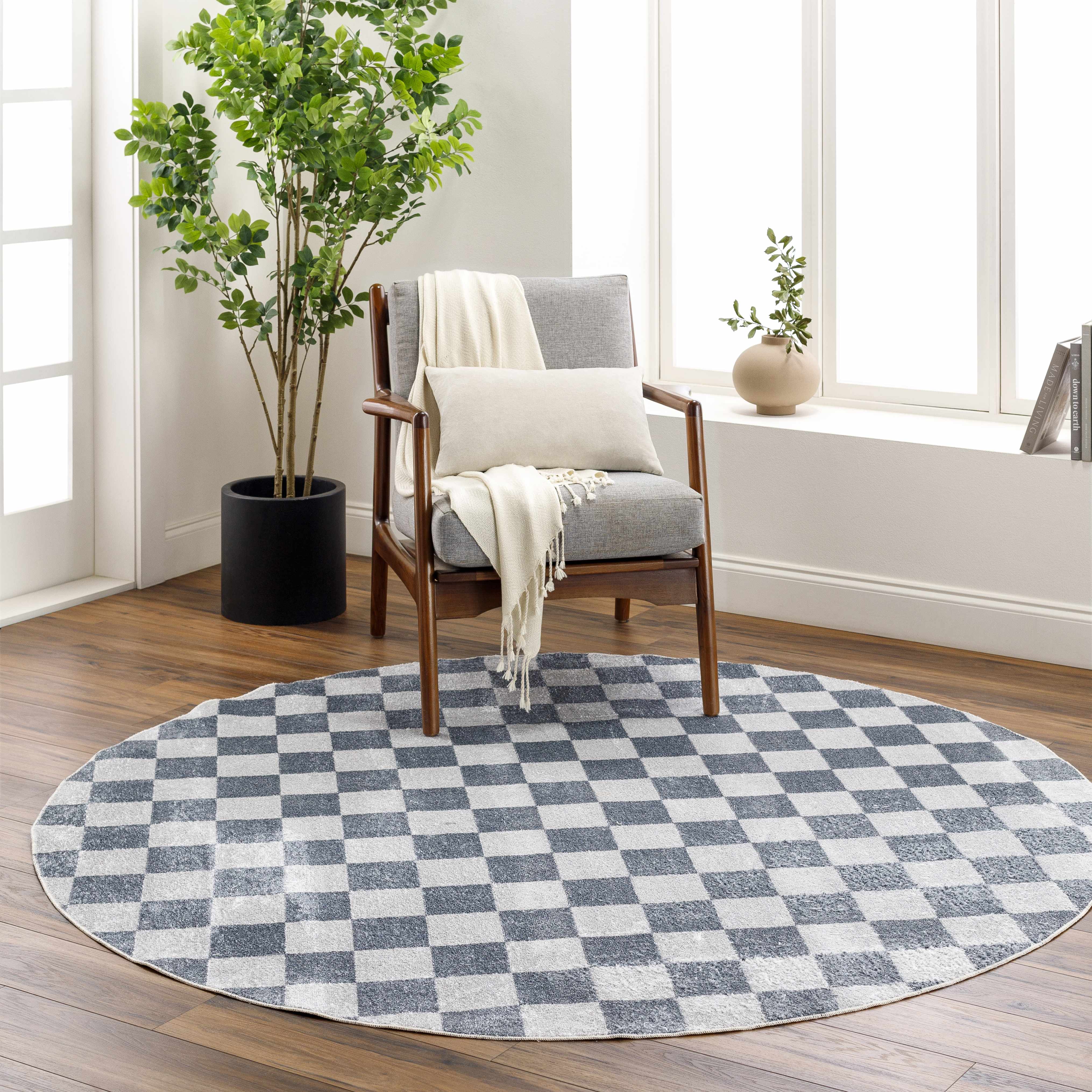 Alie Blue Gray Checkered Washable Rug - Image 17